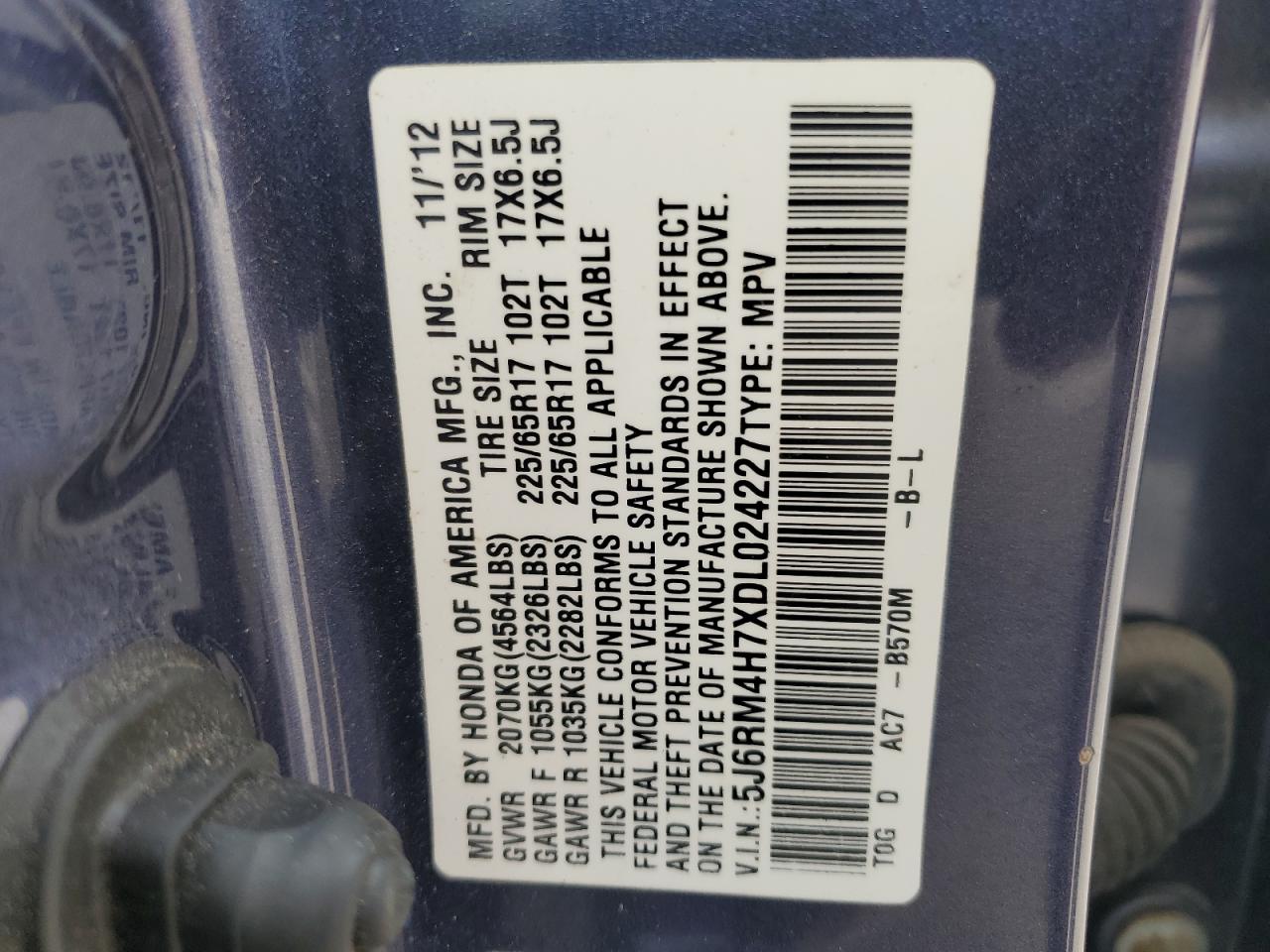 2013 Honda Cr-V Exl VIN: 5J6RM4H7XDL024227 Lot: 64462574