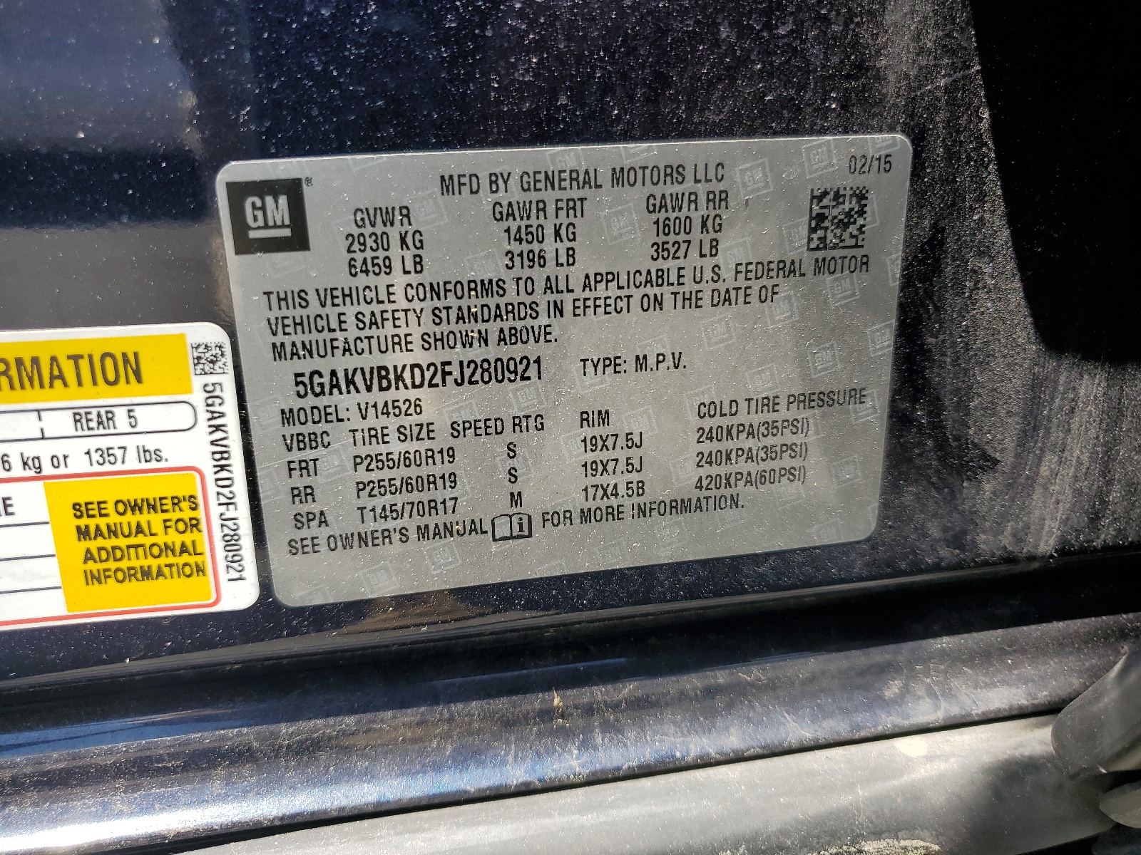 5GAKVBKD2FJ280921 2015 Buick Enclave