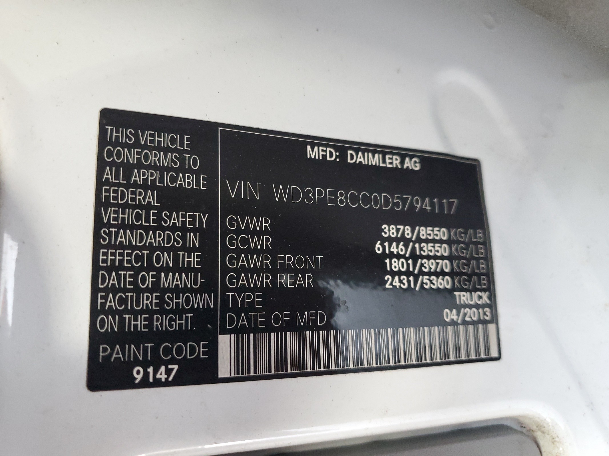 WD3PE8CC0D5794117 2013 Mercedes-Benz Sprinter 2500