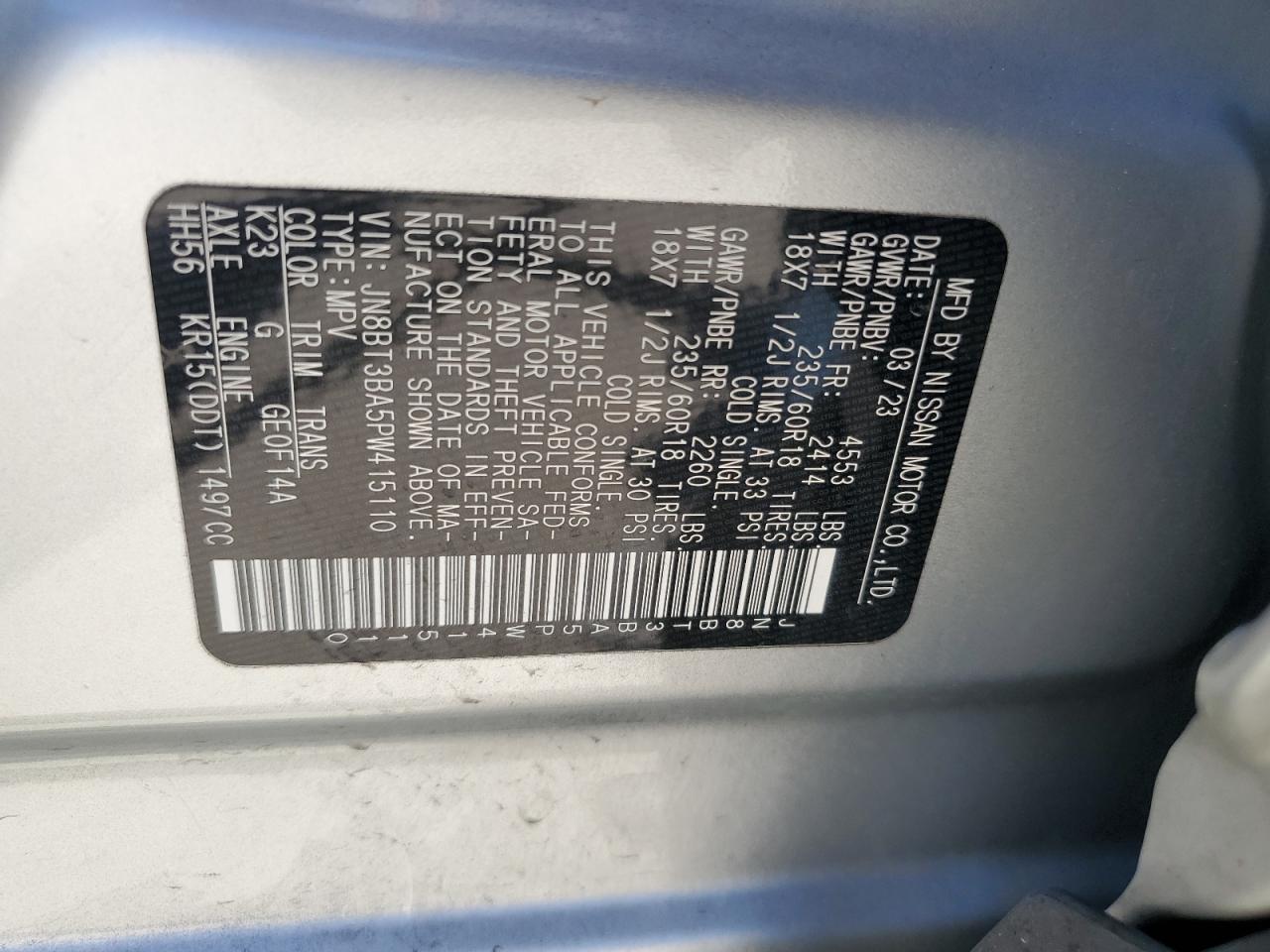 2023 Nissan Rogue Sv VIN: JN8BT3BA5PW415110 Lot: 64811744