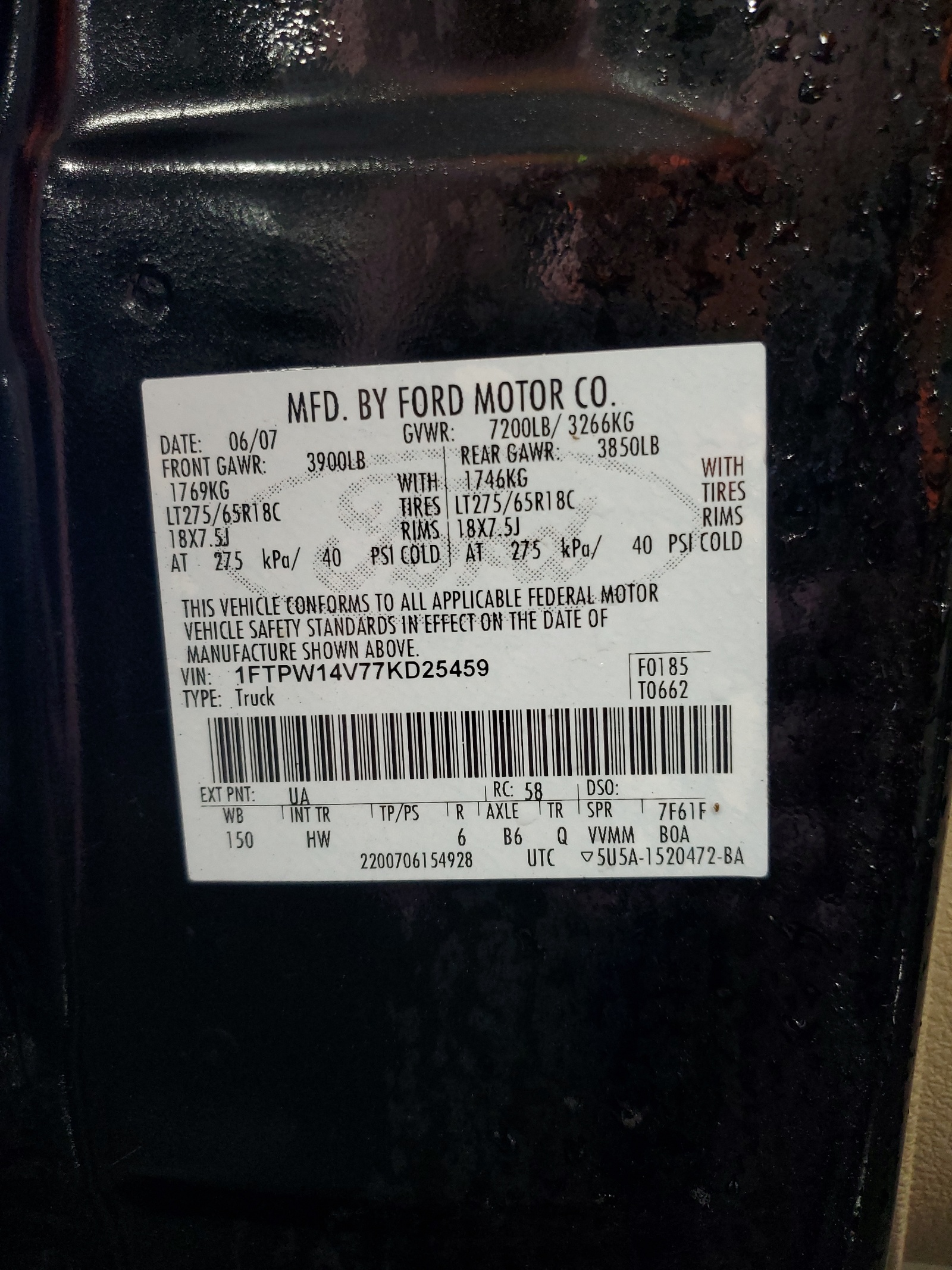 1FTPW14V77KD25459 2007 Ford F150 Supercrew