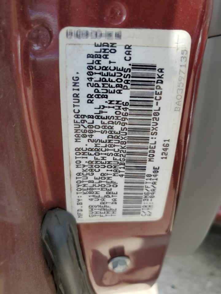 1999 Toyota Camry Ce VIN: 4T1BG22K8XU599646 Lot: 63981584