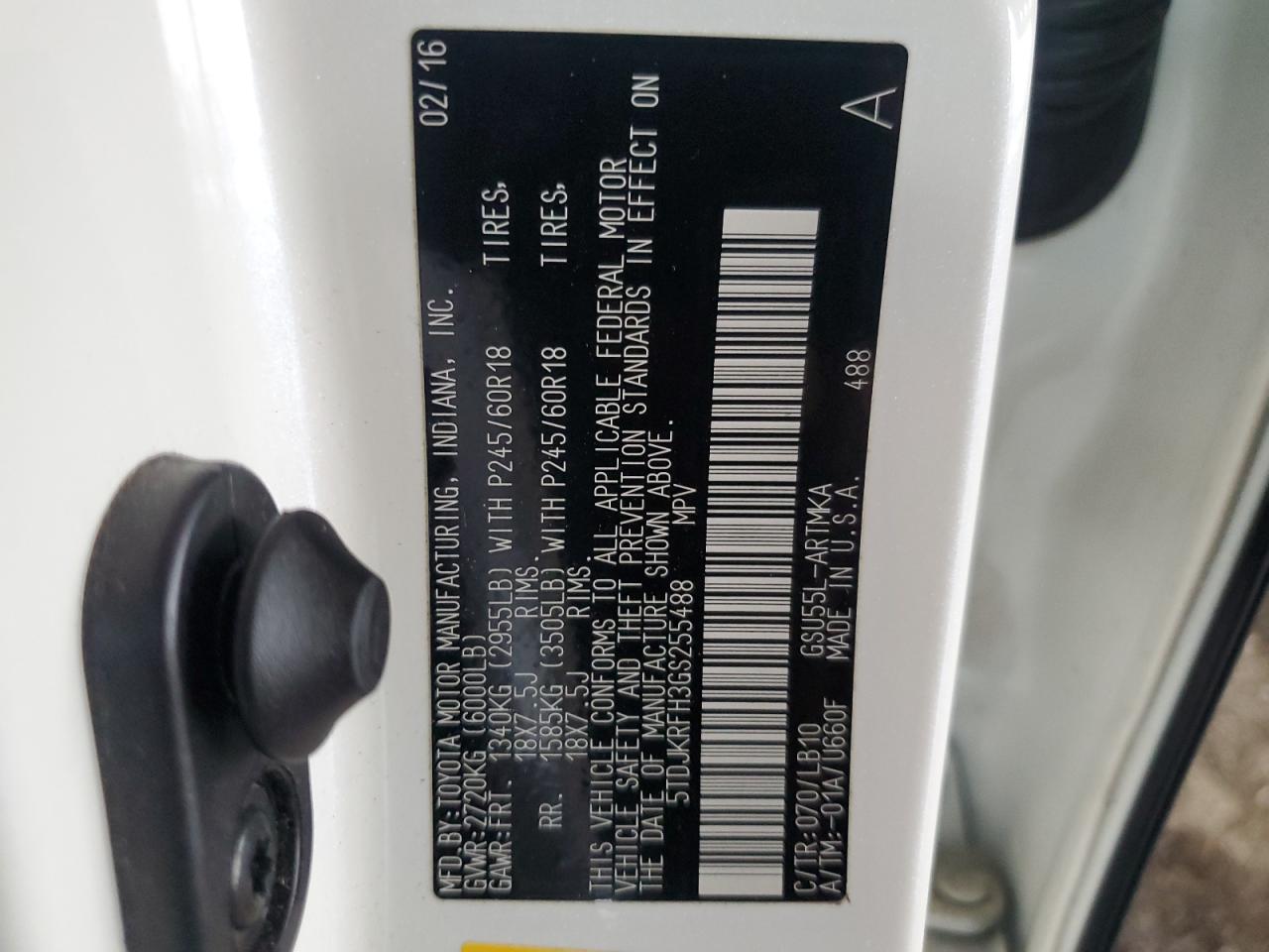 2016 Toyota Highlander Xle VIN: 5TDJKRFH3GS255488 Lot: 62665714