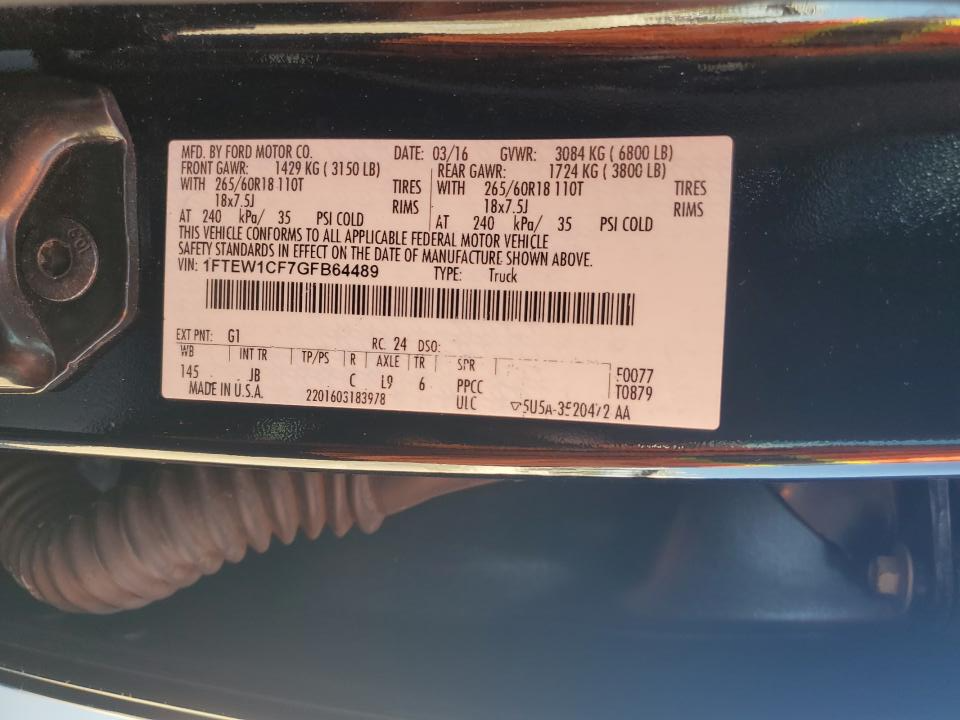 1FTEW1CF7GFB64489 2016 Ford F150 Supercrew