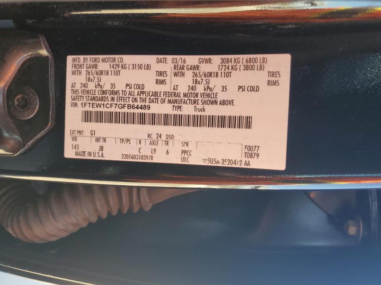 2016 Ford F150 Supercrew VIN: 1FTEW1CF7GFB64489 Lot: 63603964