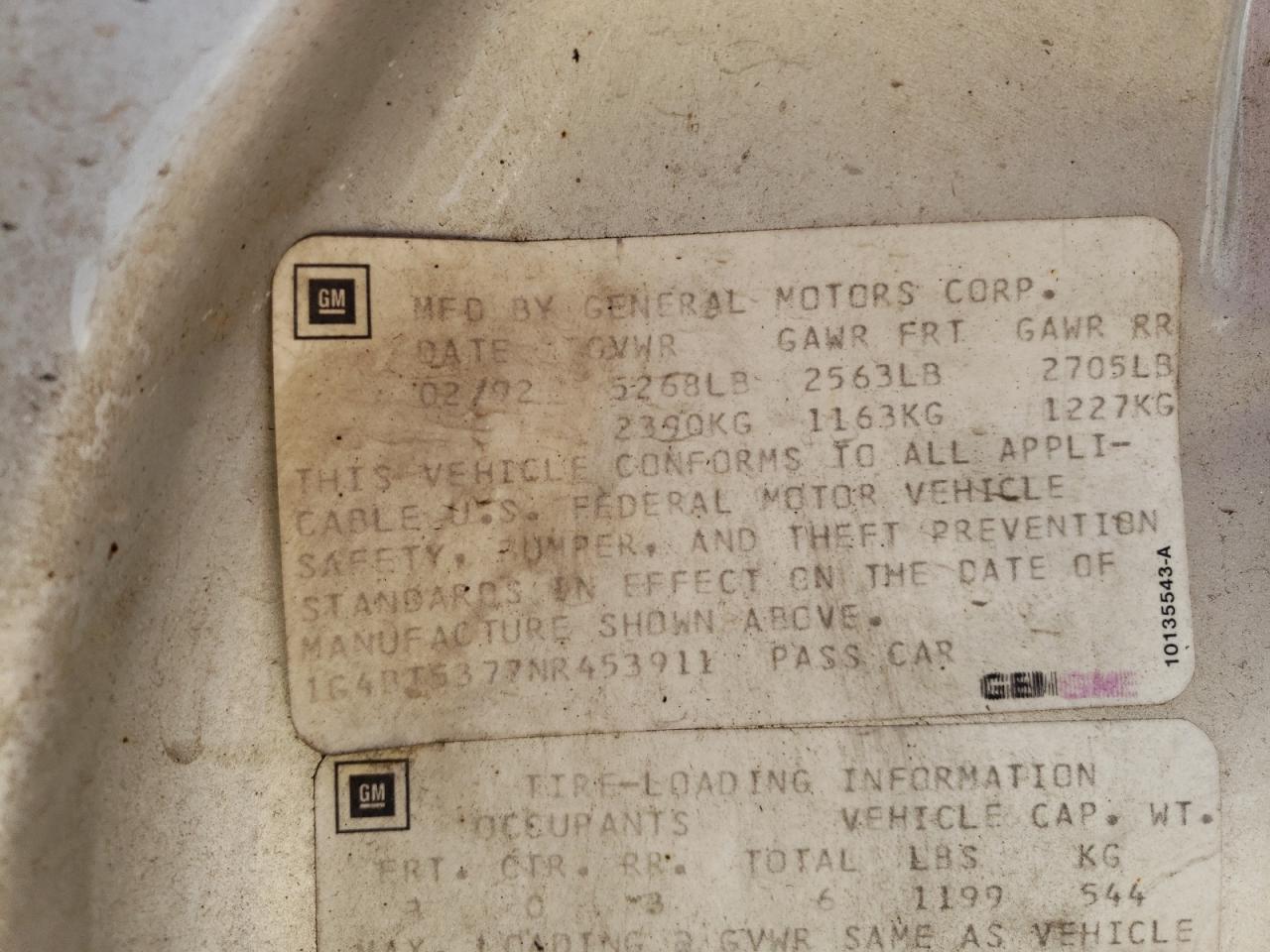 1992 Buick Roadmaster Limited VIN: 1G4BT5377NR453911 Lot: 62952954