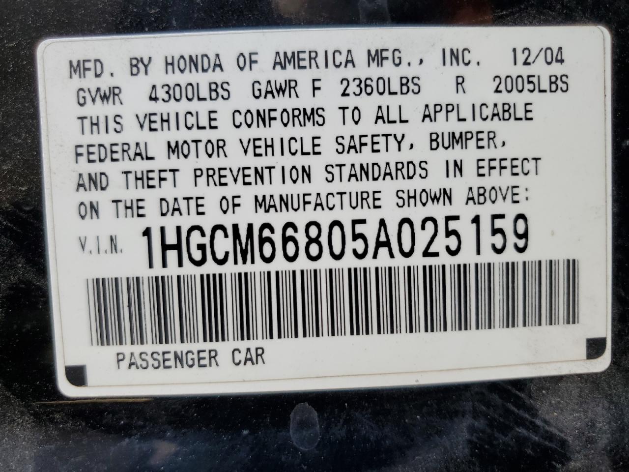 2005 Honda Accord Ex VIN: 1HGCM66805A025159 Lot: 63857124