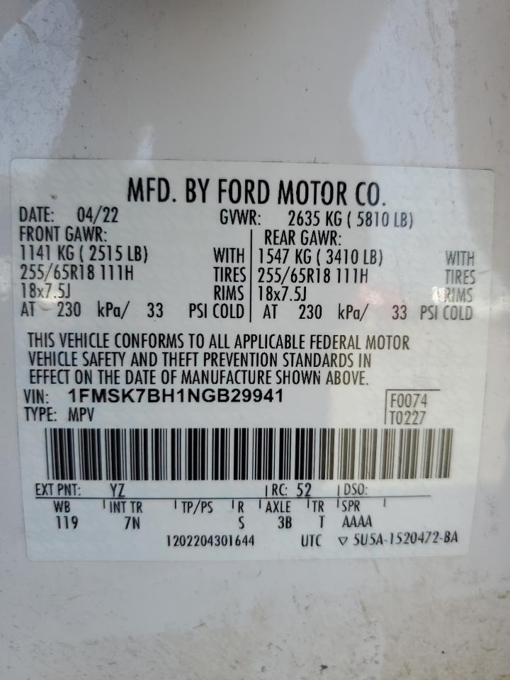 1FMSK7BH1NGB29941 2022 Ford Explorer