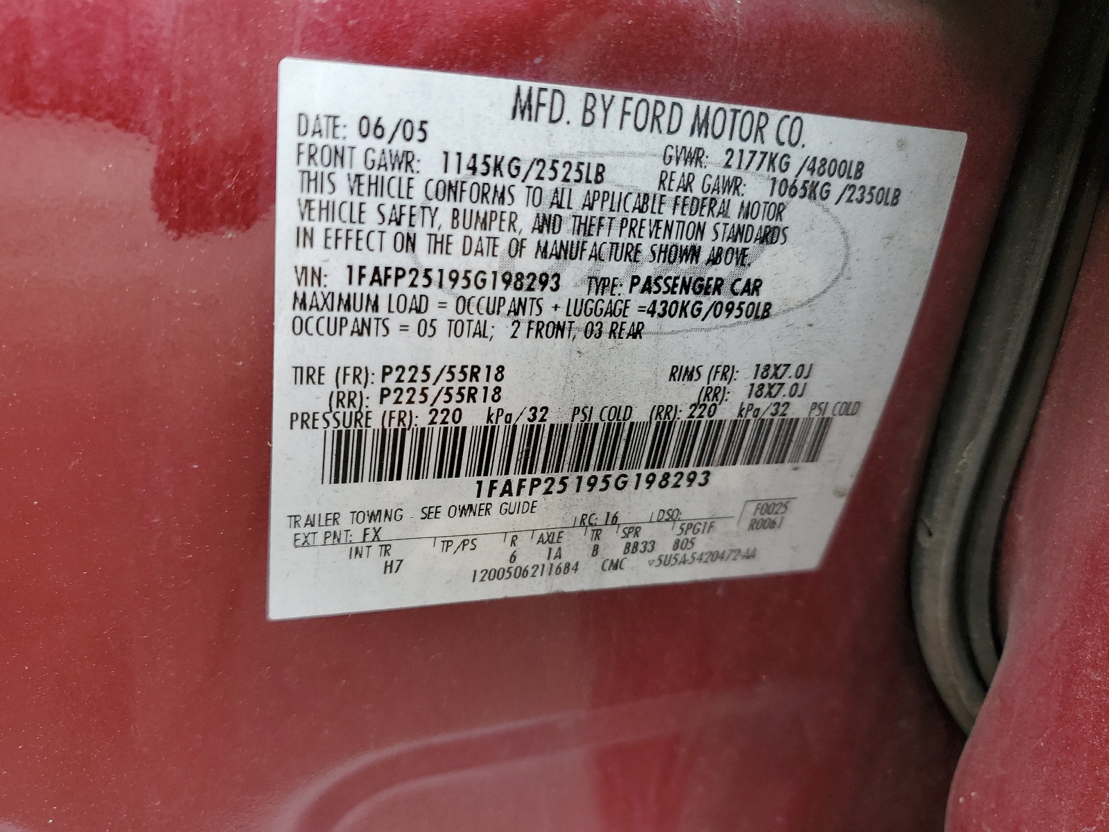 1FAFP25195G198293 2005 Ford Five Hundred Limited