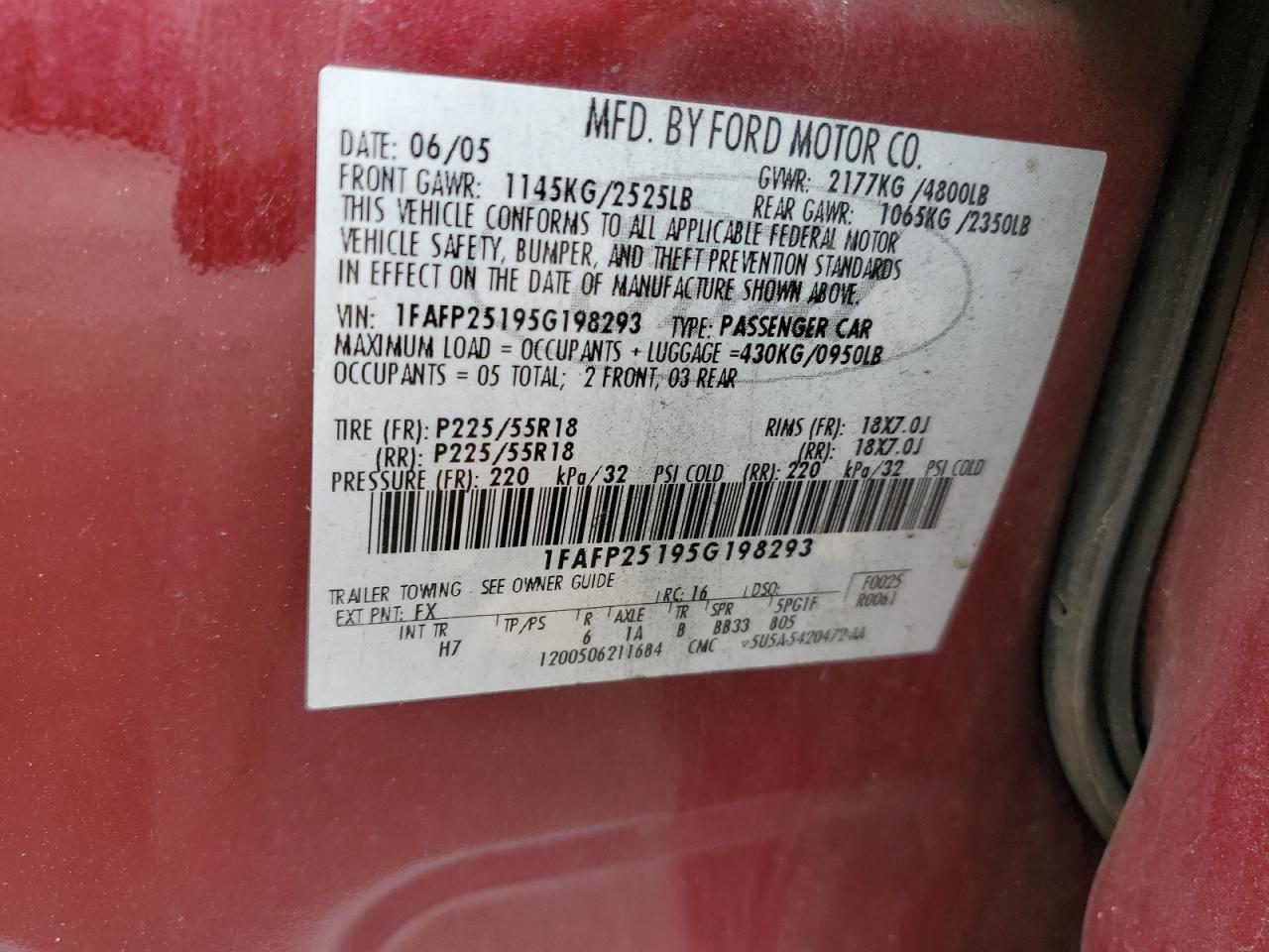 2005 Ford Five Hundred Limited VIN: 1FAFP25195G198293 Lot: 65013964