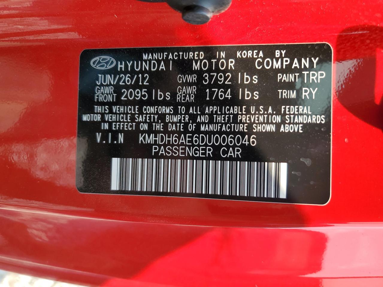 2013 Hyundai Elantra Coupe Gs VIN: KMHDH6AE6DU006046 Lot: 64056404