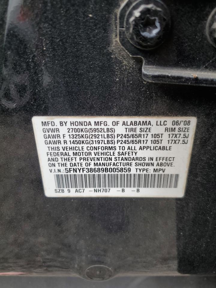 2009 Honda Pilot Exl VIN: 5FNYF38689B005859 Lot: 63132914