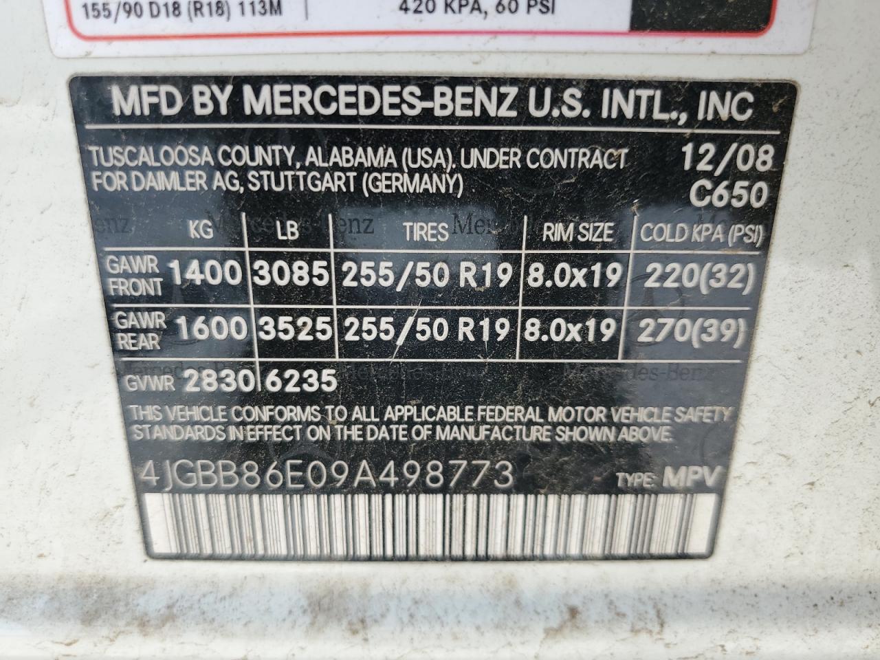 2009 Mercedes-Benz Ml 350 VIN: 4JGBB86E09A498773 Lot: 64871274