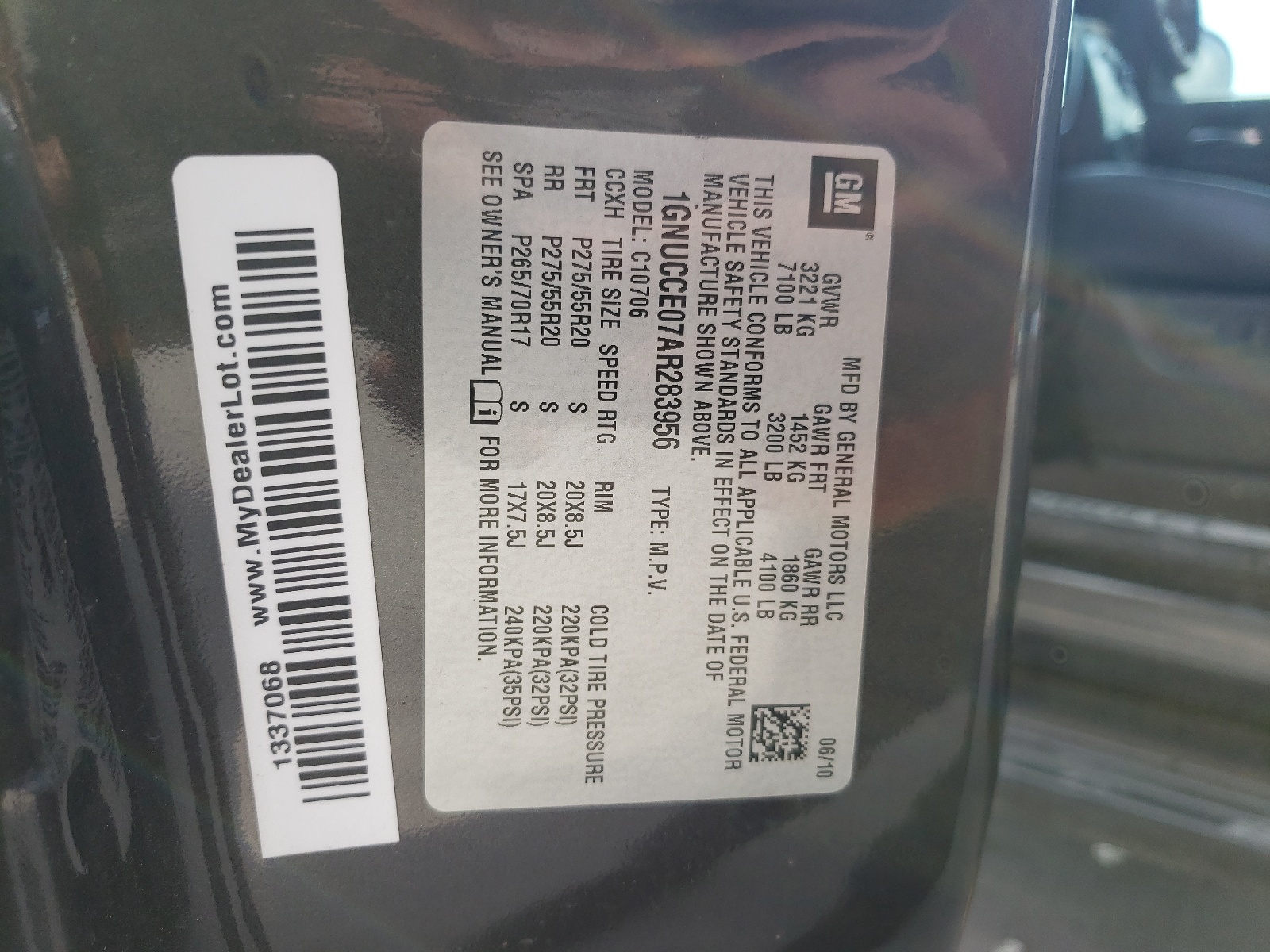 1GNUCCE07AR283956 2010 Chevrolet Tahoe C1500 Ltz