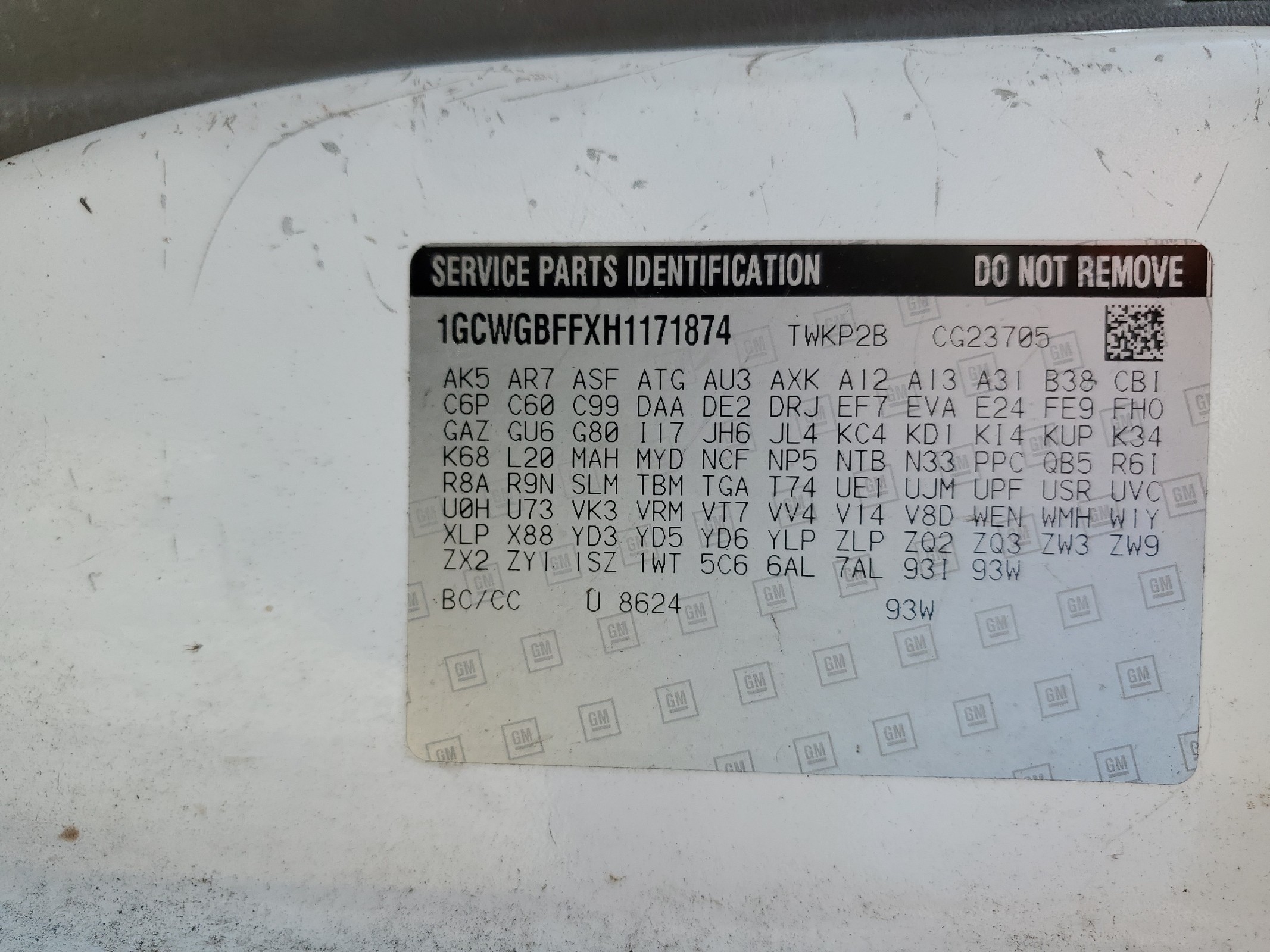 1GCWGBFFXH1171874 2017 Chevrolet Express G2500