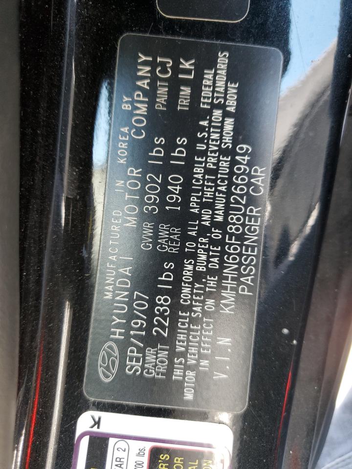 2008 Hyundai Tiburon Gt VIN: KMHHN66F88U266949 Lot: 63748734