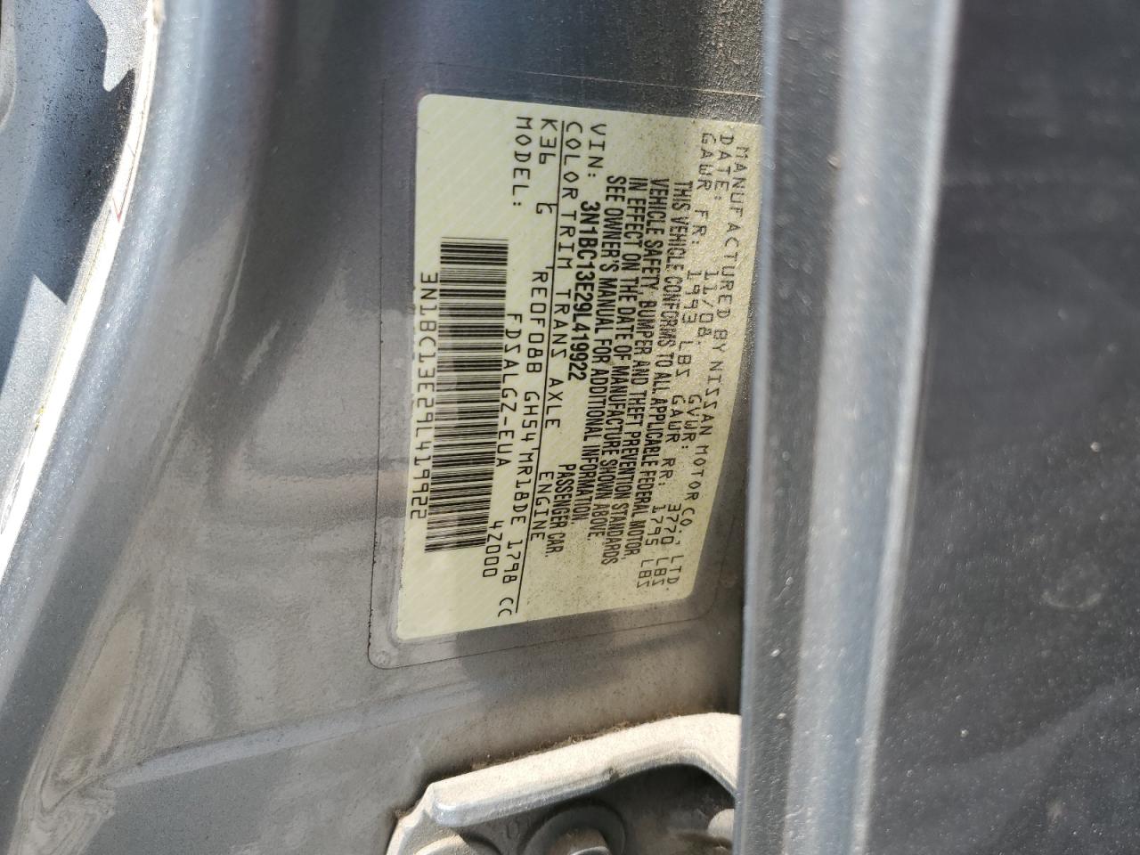 2009 Nissan Versa S VIN: 3N1BC13E29L419922 Lot: 61297994