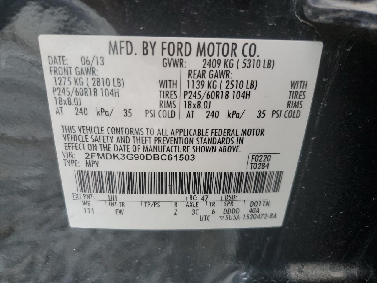 2FMDK3G90DBC61503 2013 Ford Edge Se