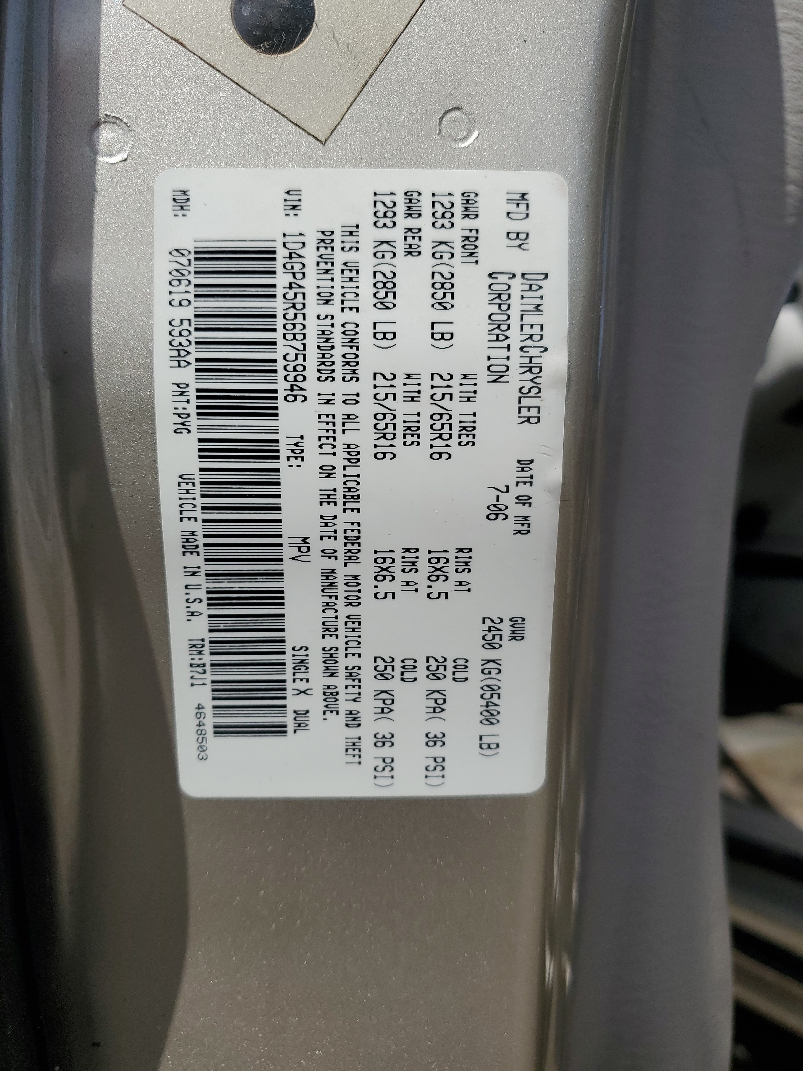 1D4GP45R56B759946 2006 Dodge Caravan Sxt