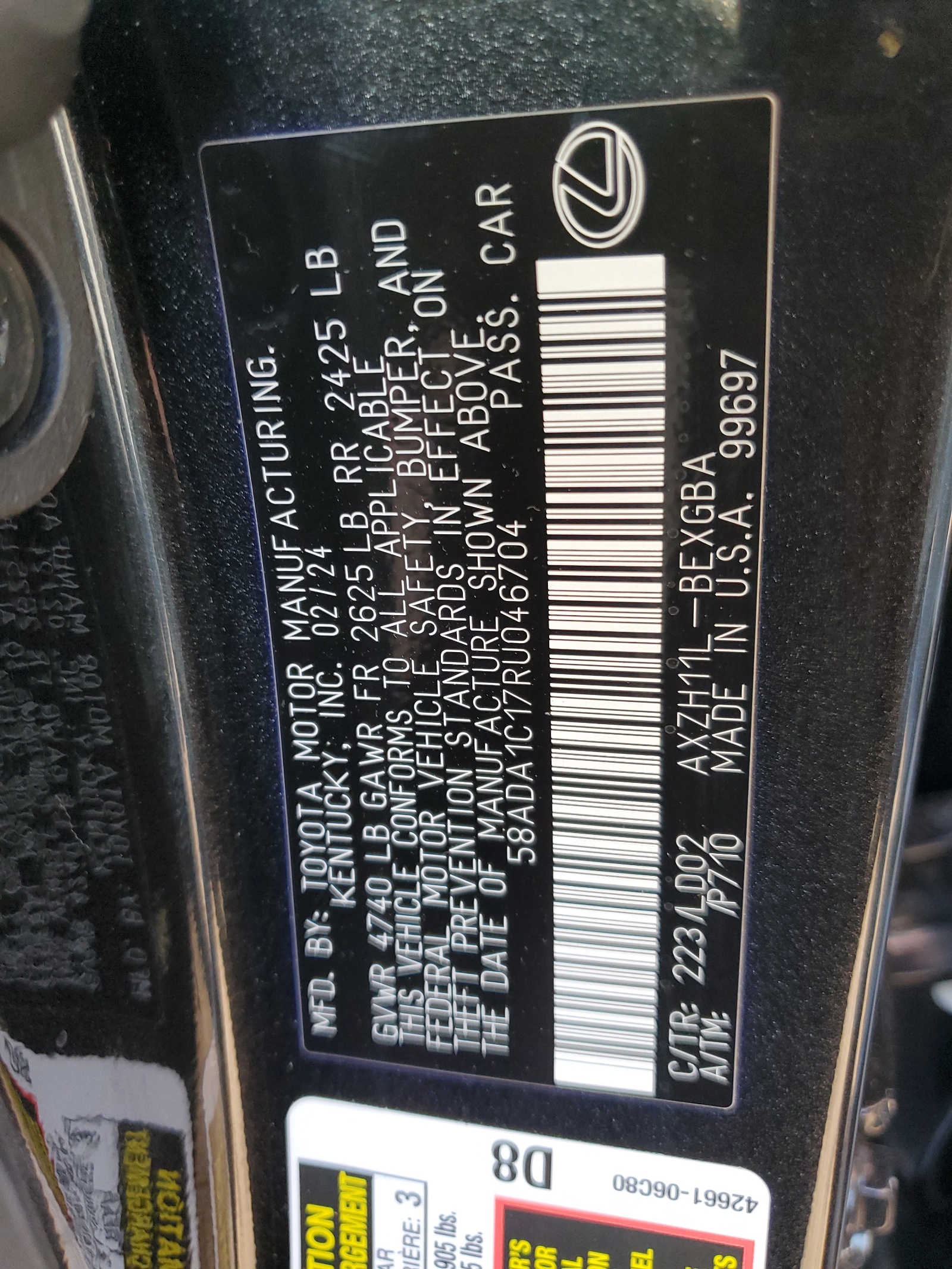 58ADA1C17RU046704 2024 Lexus Es 300H Base