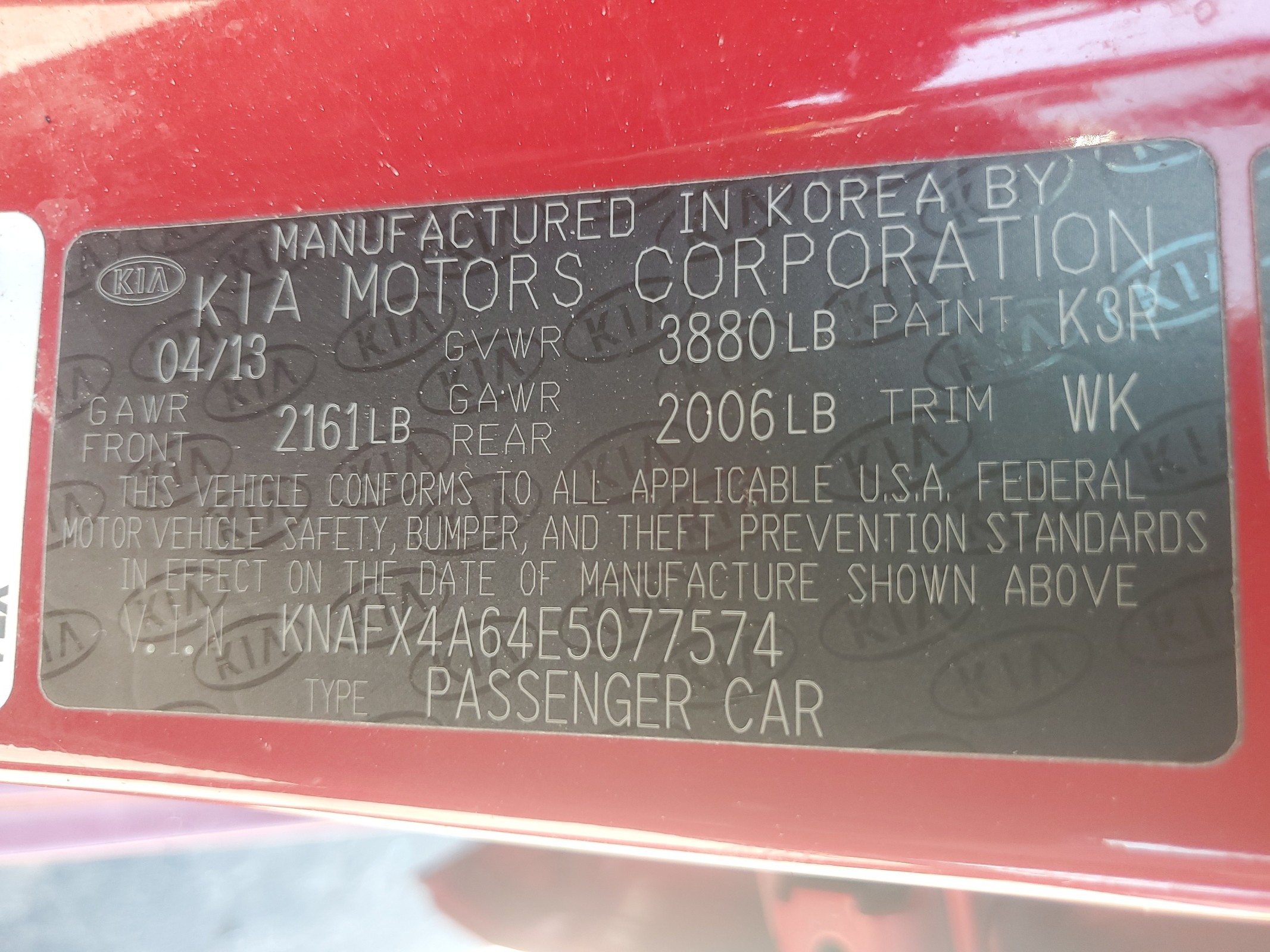 KNAFX4A64E5077574 2014 Kia Forte Lx