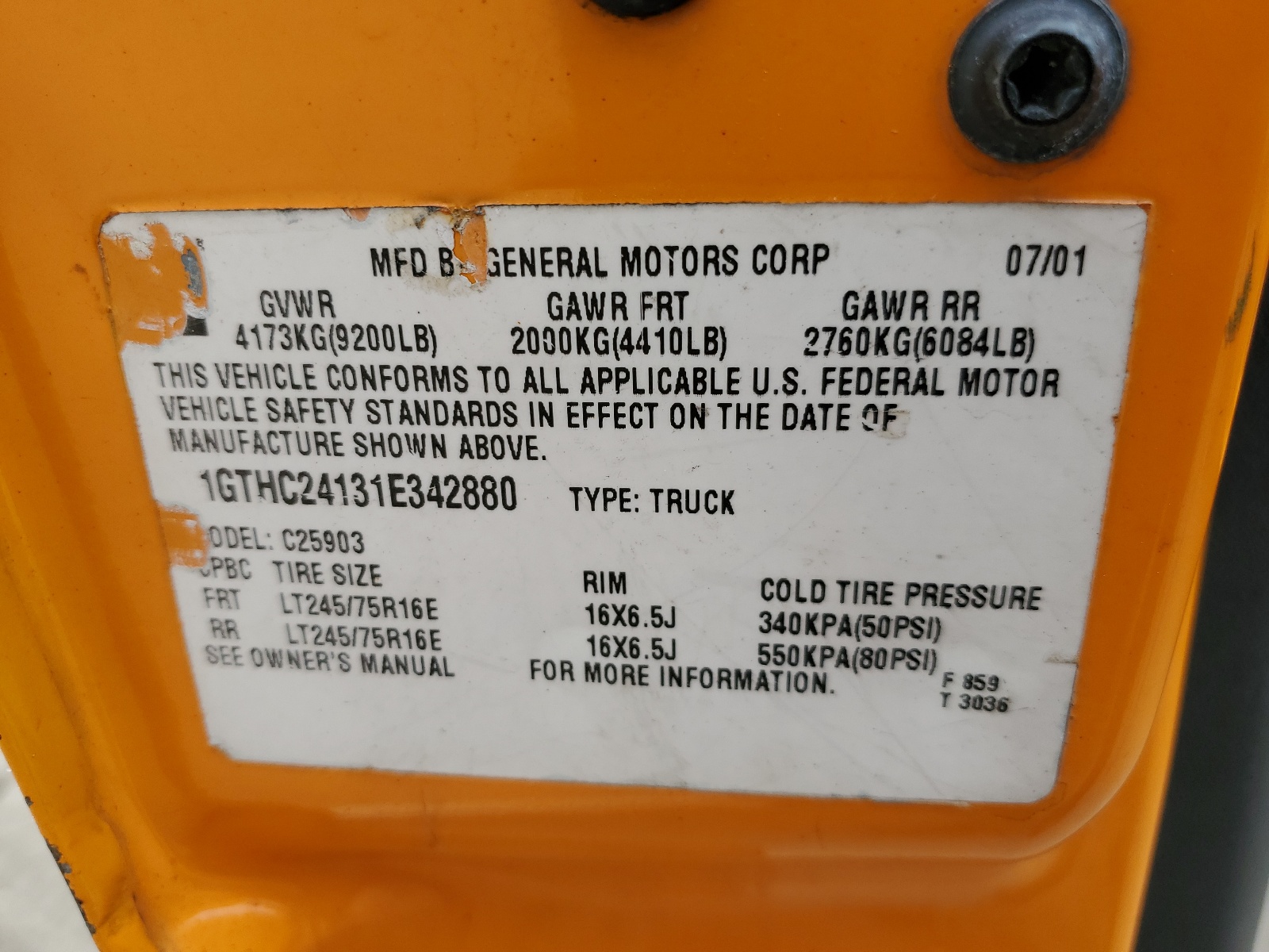 1GTHC24131E342880 2001 GMC Sierra C2500 Heavy Duty