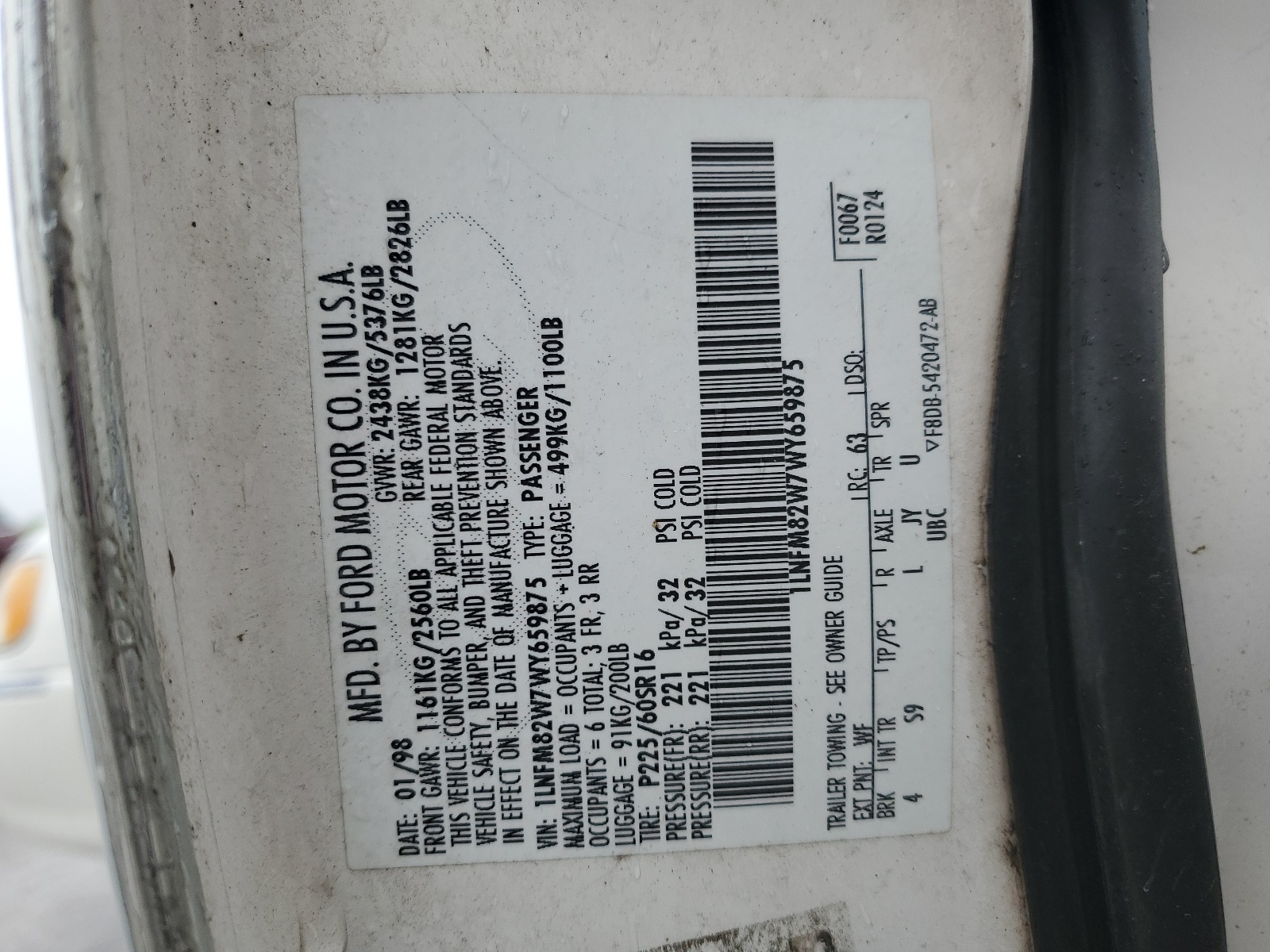 1LNFM82W7WY659875 1998 Lincoln Town Car Signature