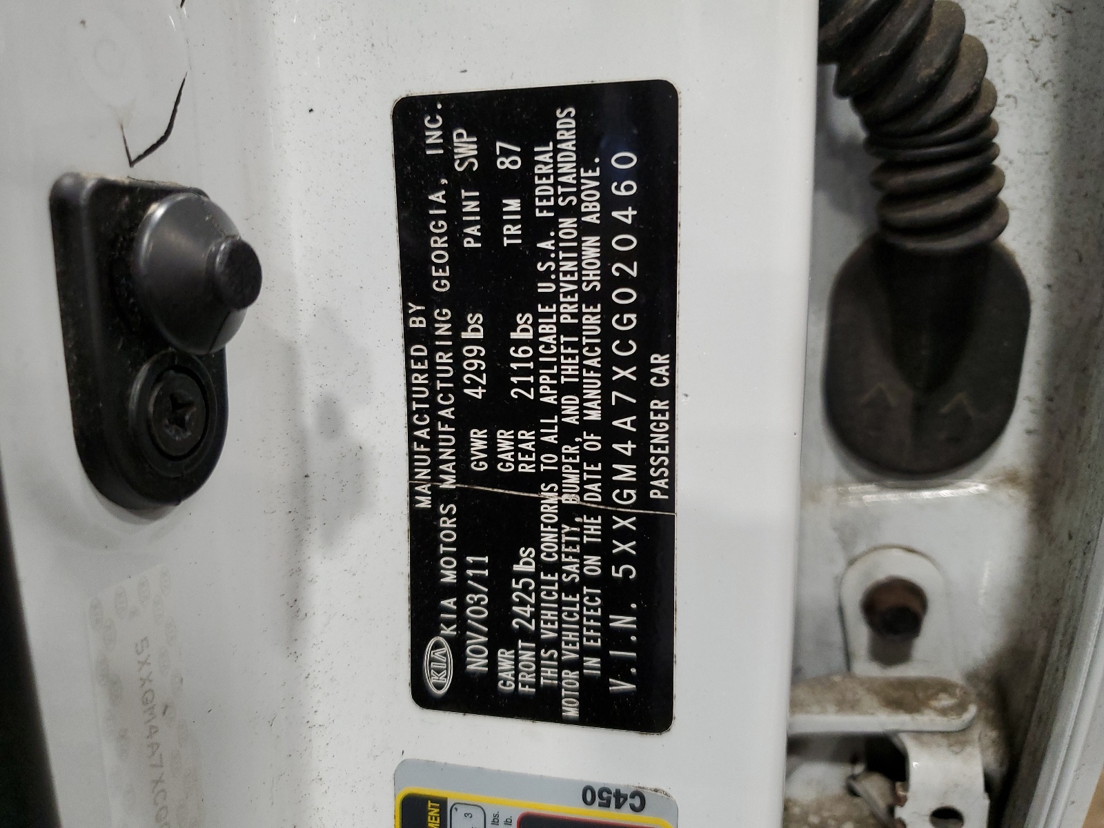 5XXGM4A7XCG020460 2012 Kia Optima Lx