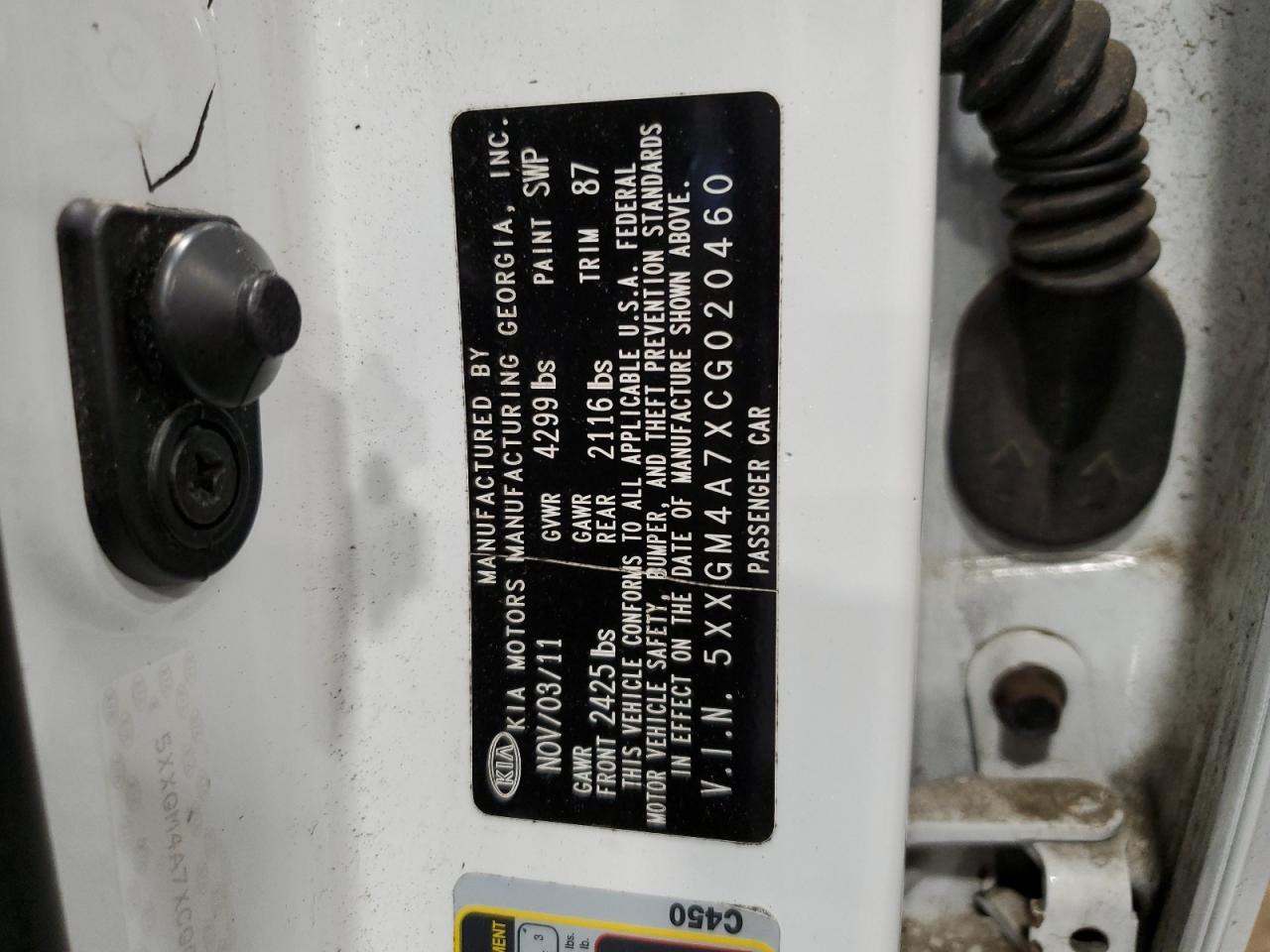 2012 Kia Optima Lx VIN: 5XXGM4A7XCG020460 Lot: 63873394