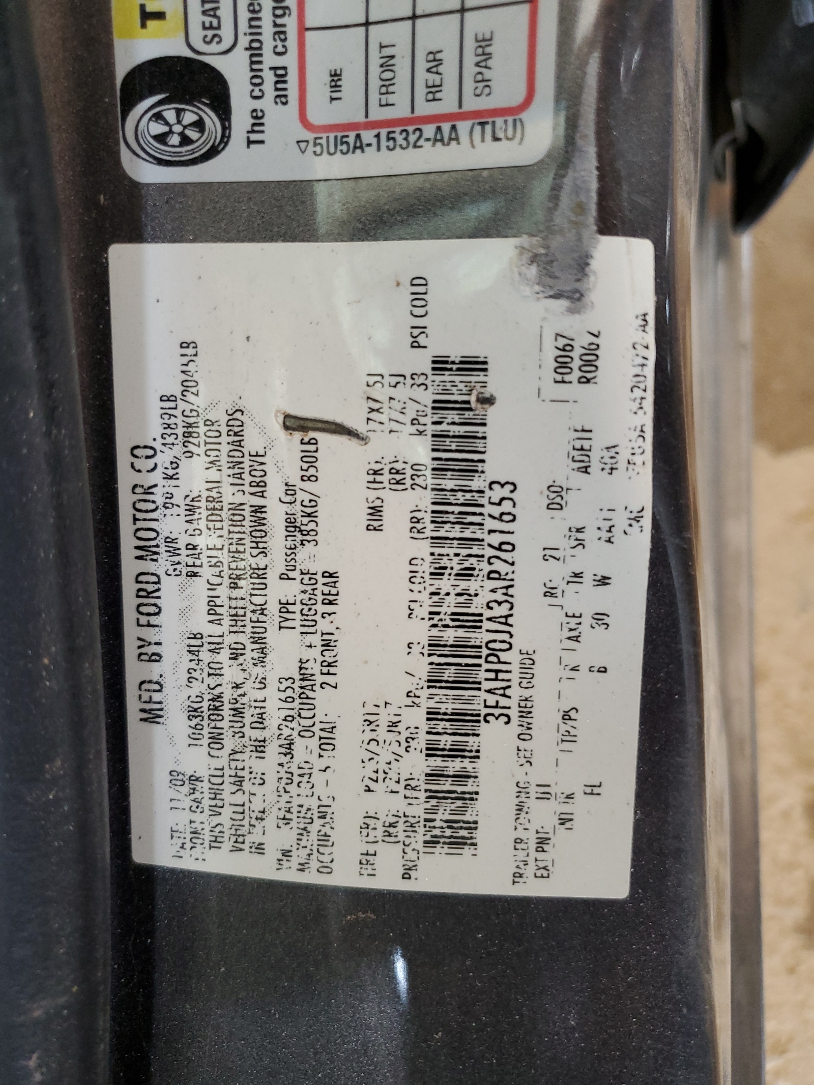 3FAHP0JA3AR261653 2010 Ford Fusion Sel