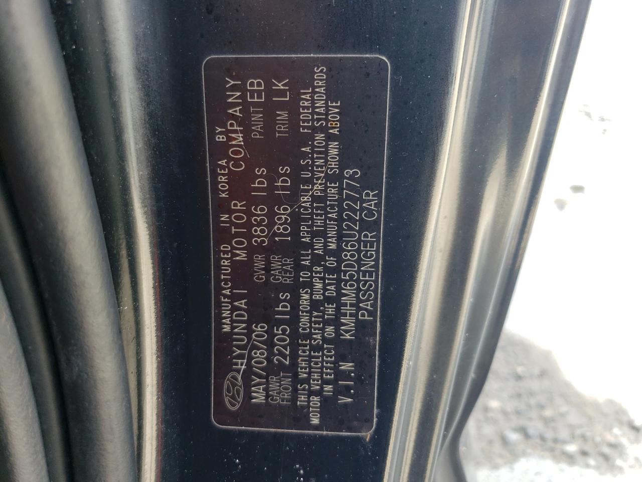 2006 Hyundai Tiburon Gs VIN: KMHHM65D86U222773 Lot: 61604974