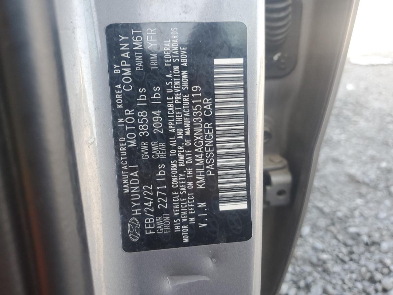 2022 Hyundai Elantra Sel VIN: KMHLM4AGXNU335119 Lot: 65340754