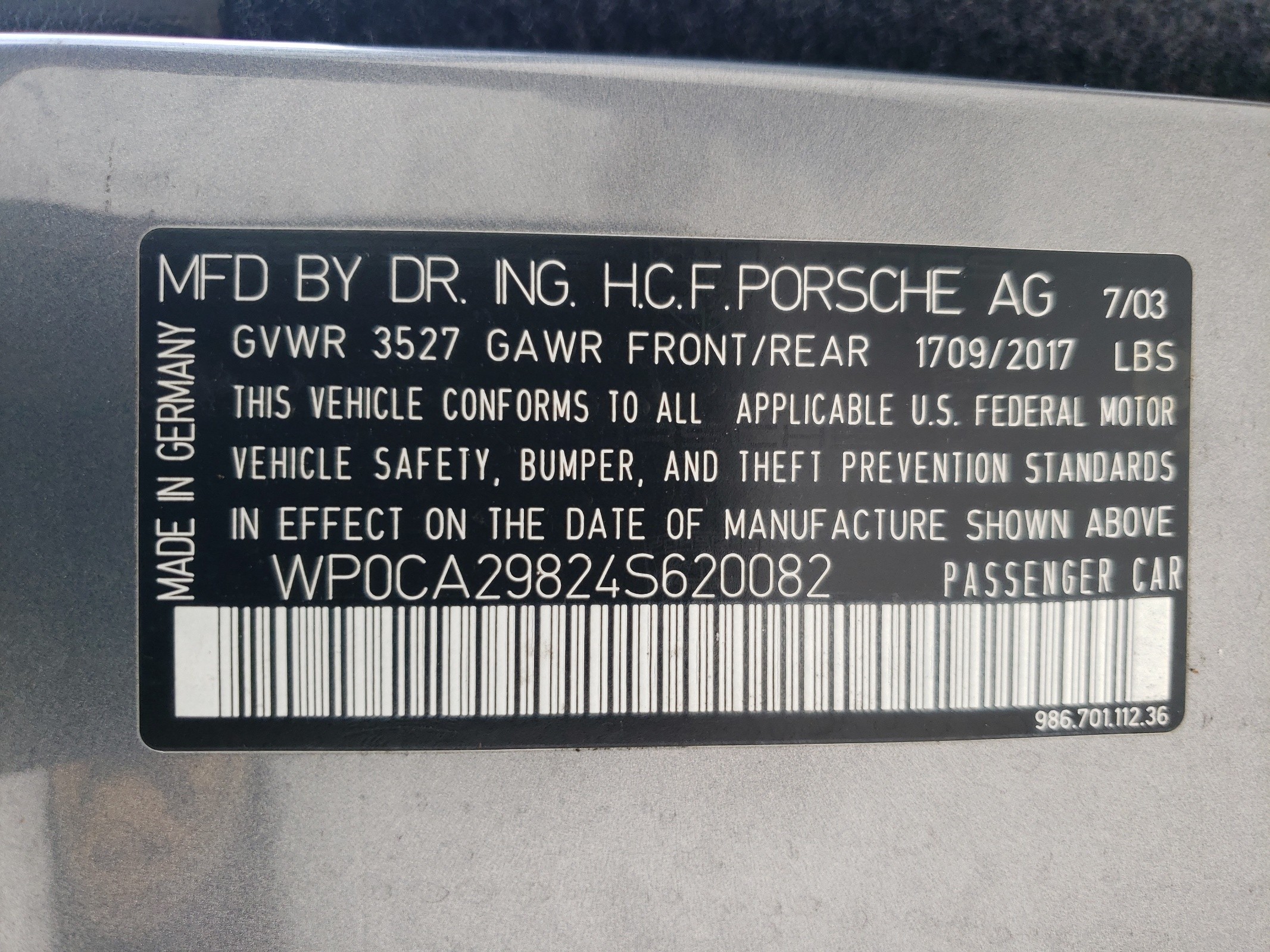 WP0CA29824S620082 2004 Porsche Boxster