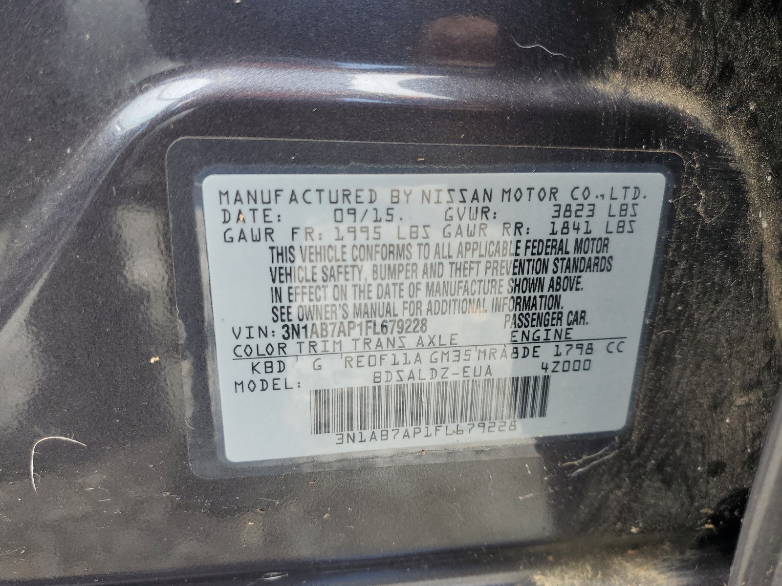 3N1AB7AP1FL679228 2015 Nissan Sentra S