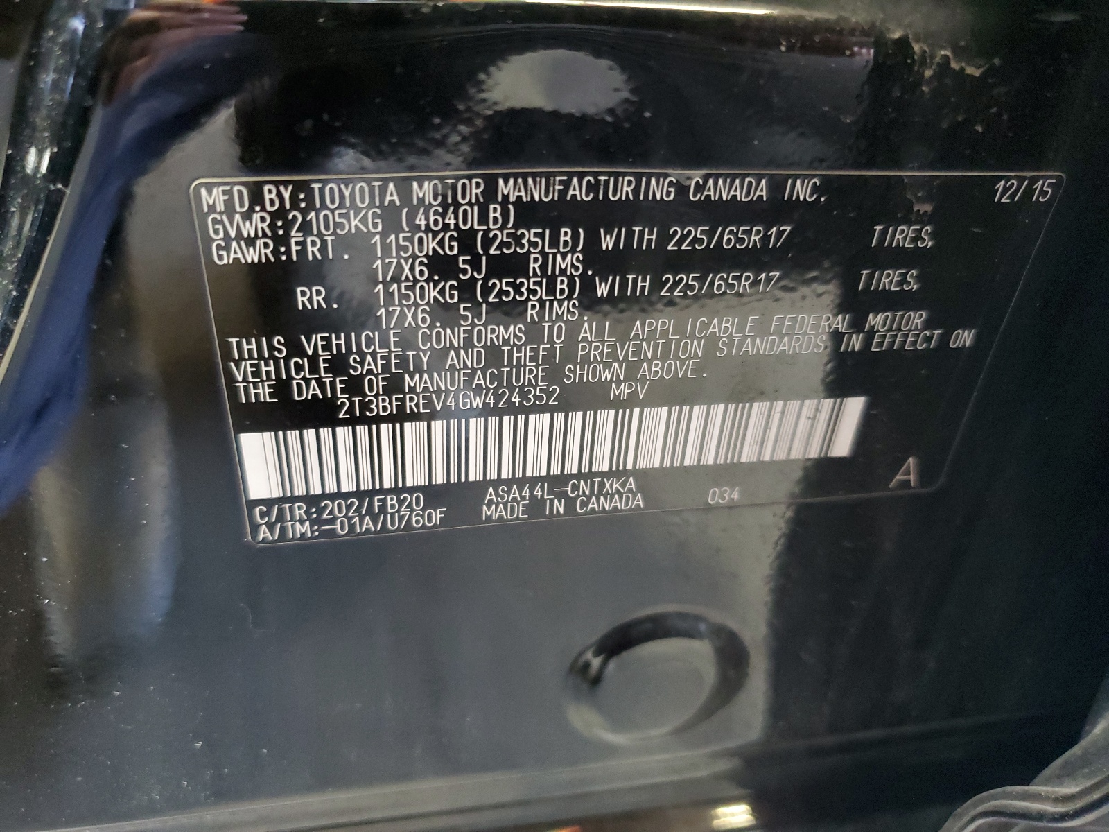 2T3BFREV4GW424352 2016 Toyota Rav4 Le