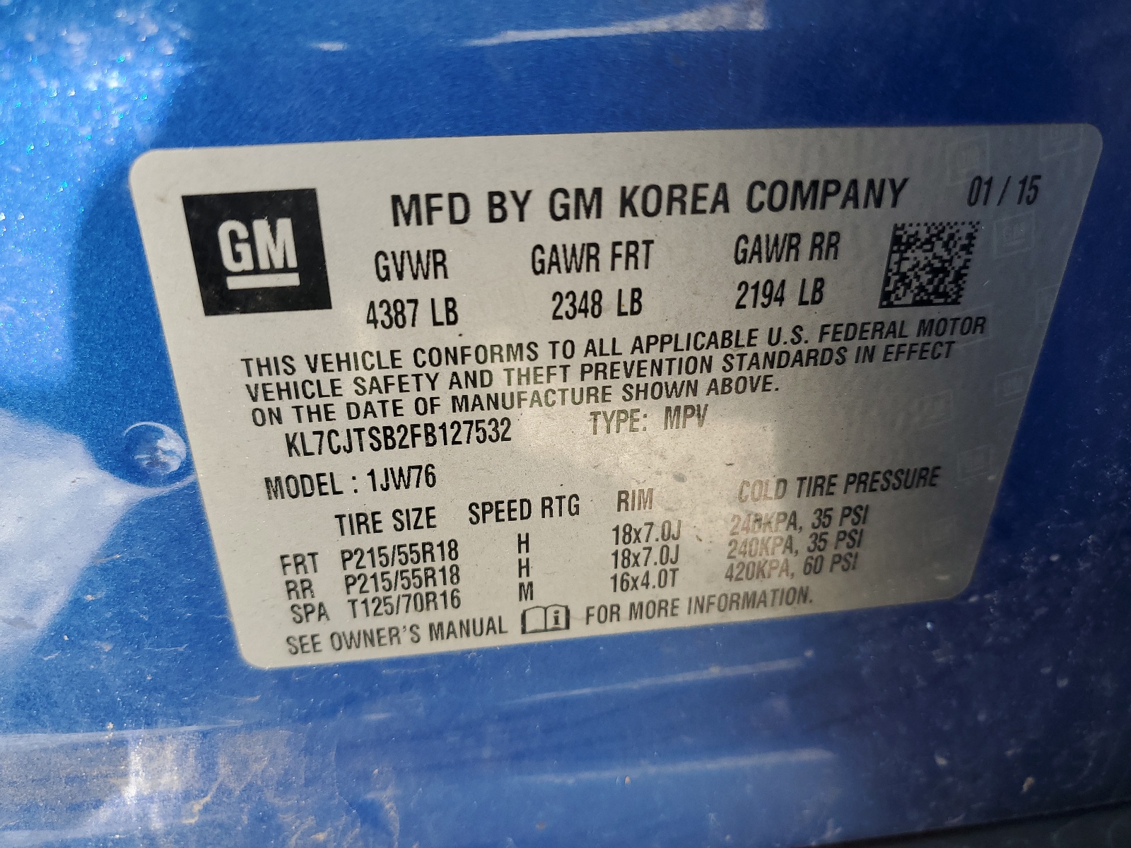 KL7CJTSB2FB127532 2015 Chevrolet Trax Ltz