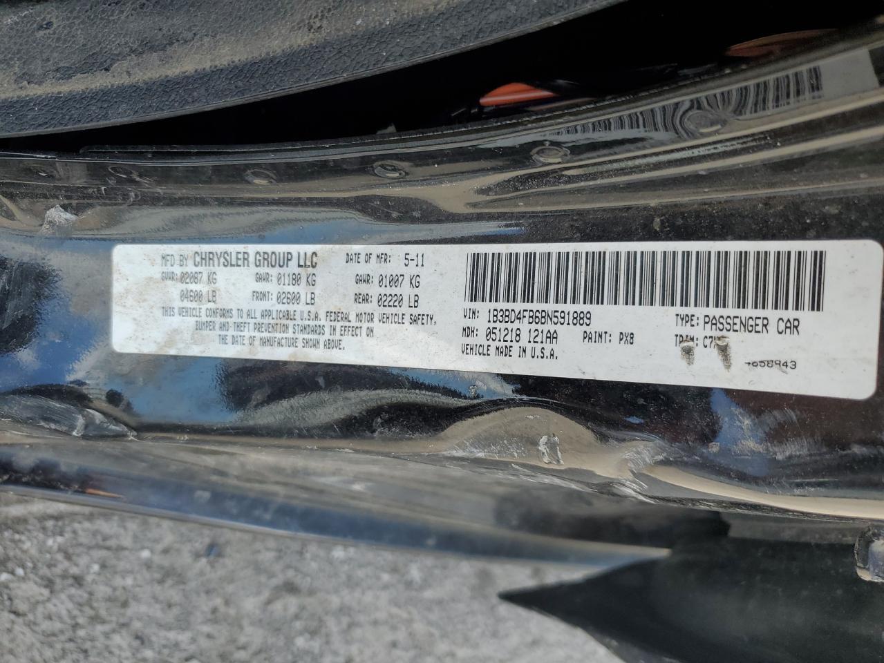 2011 Dodge Avenger Express VIN: 1B3BD4FB6BN591889 Lot: 63194384