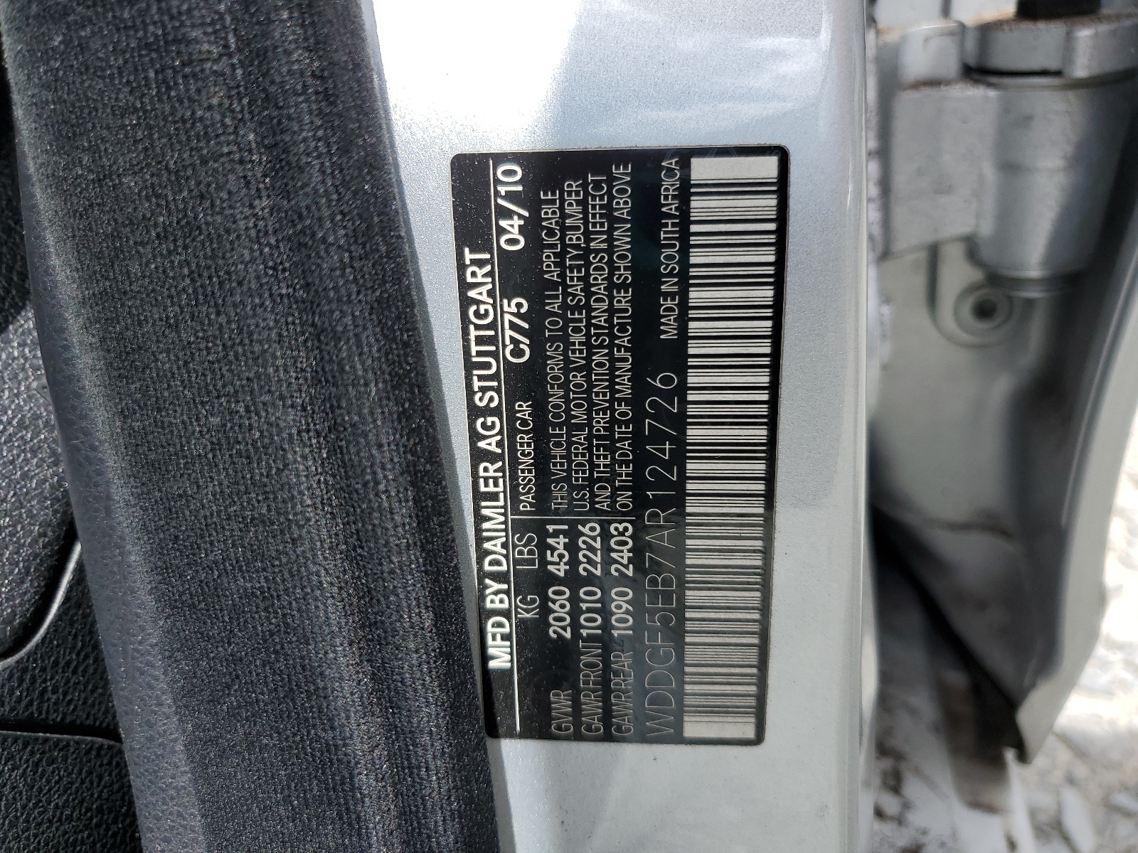 WDDGF5EB7AR124726 2010 Mercedes-Benz C 300