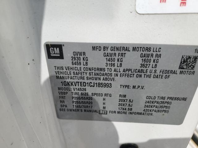 1GKKVTED1CJ185993 | 2012 GMC acadia denali