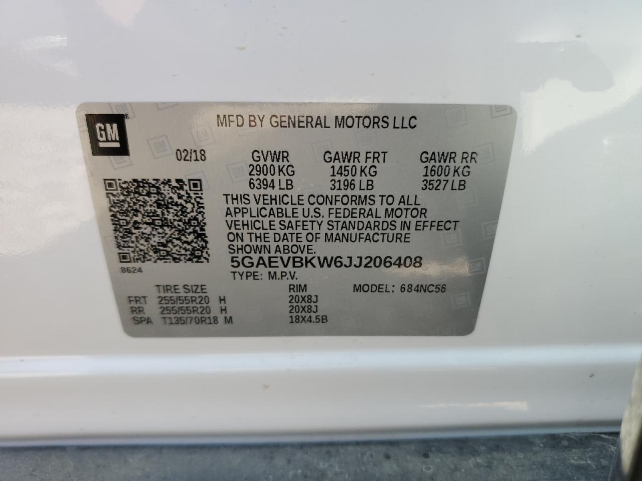 2018 Buick Enclave Premium VIN: 5GAEVBKW6JJ206408 Lot: 64223084