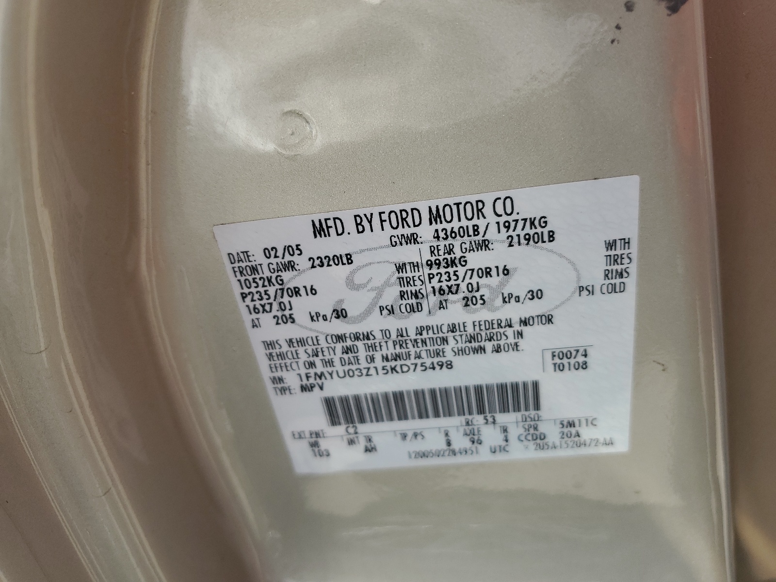 1FMYU03Z15KD75498 2005 Ford Escape Xlt