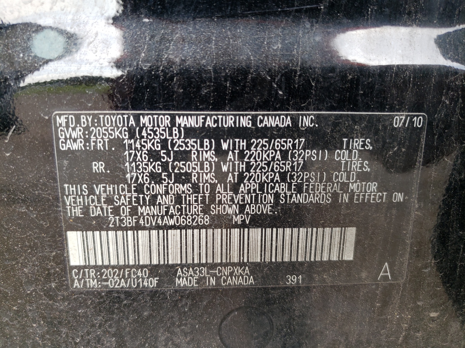 2T3BF4DV4AW068268 2010 Toyota Rav4