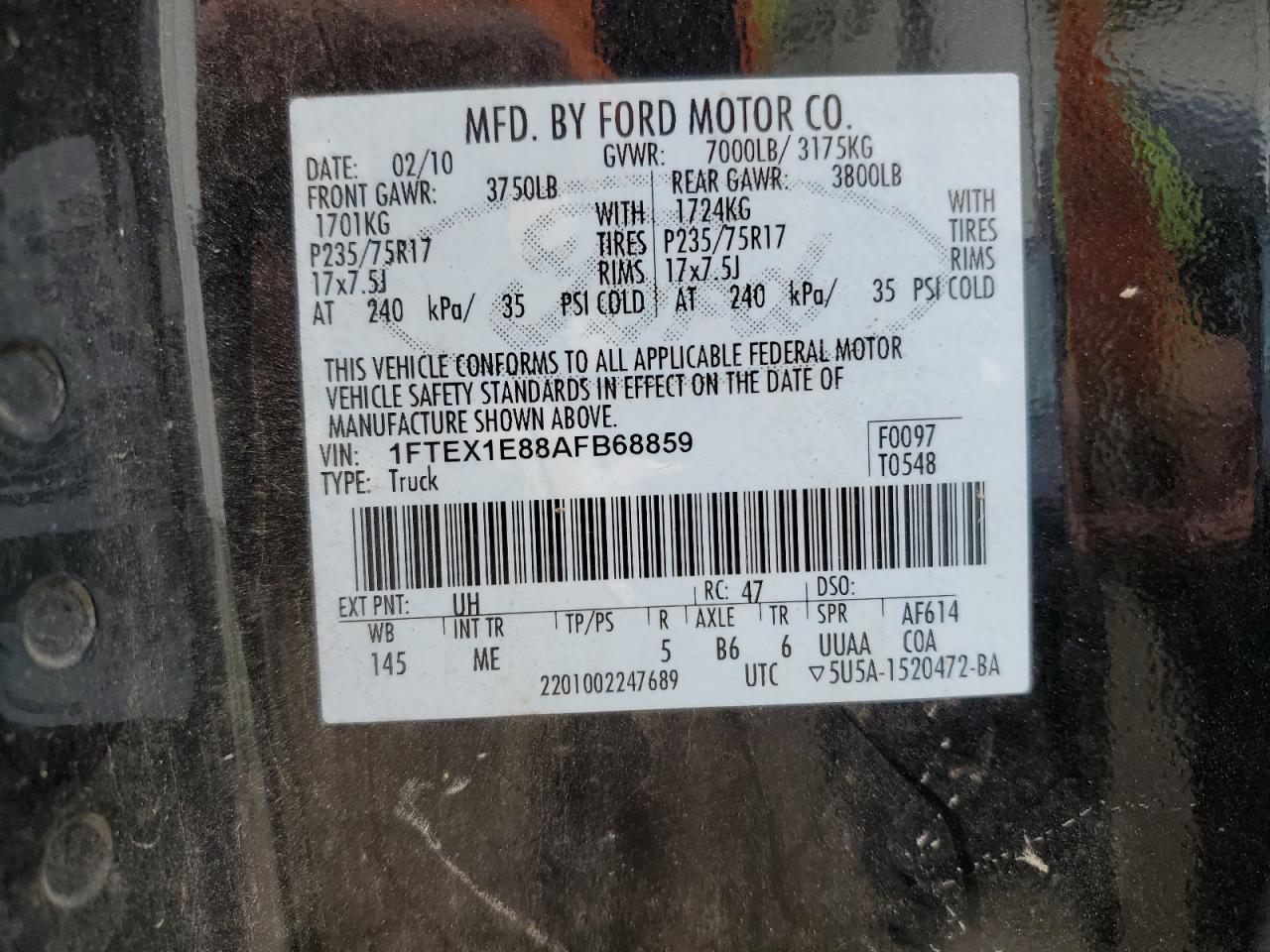 1FTEX1E88AFB68859 2010 Ford F150 Super Cab