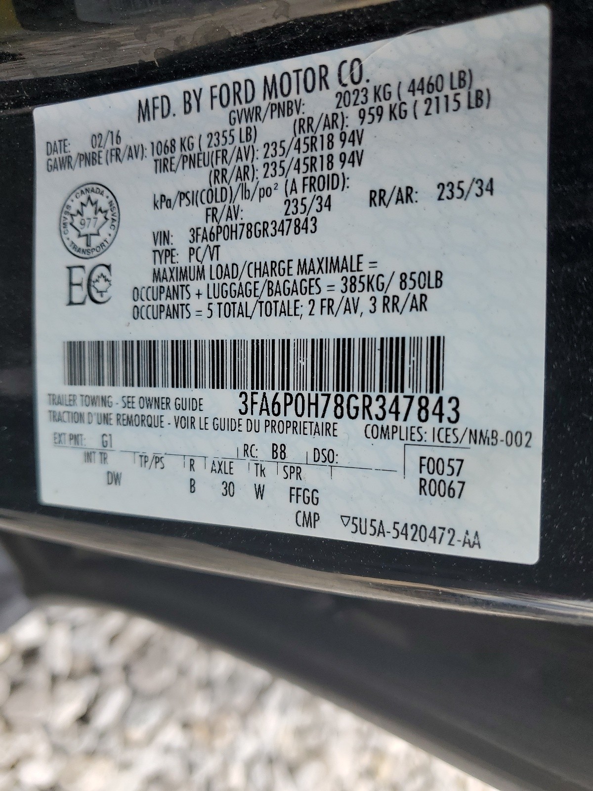 3FA6P0H78GR347843 2016 Ford Fusion Se