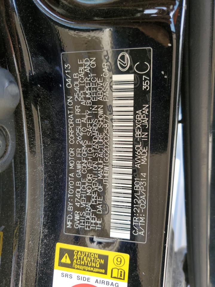 2013 Lexus Es 300H VIN: JTHBW1GG2D2025877 Lot: 65660354