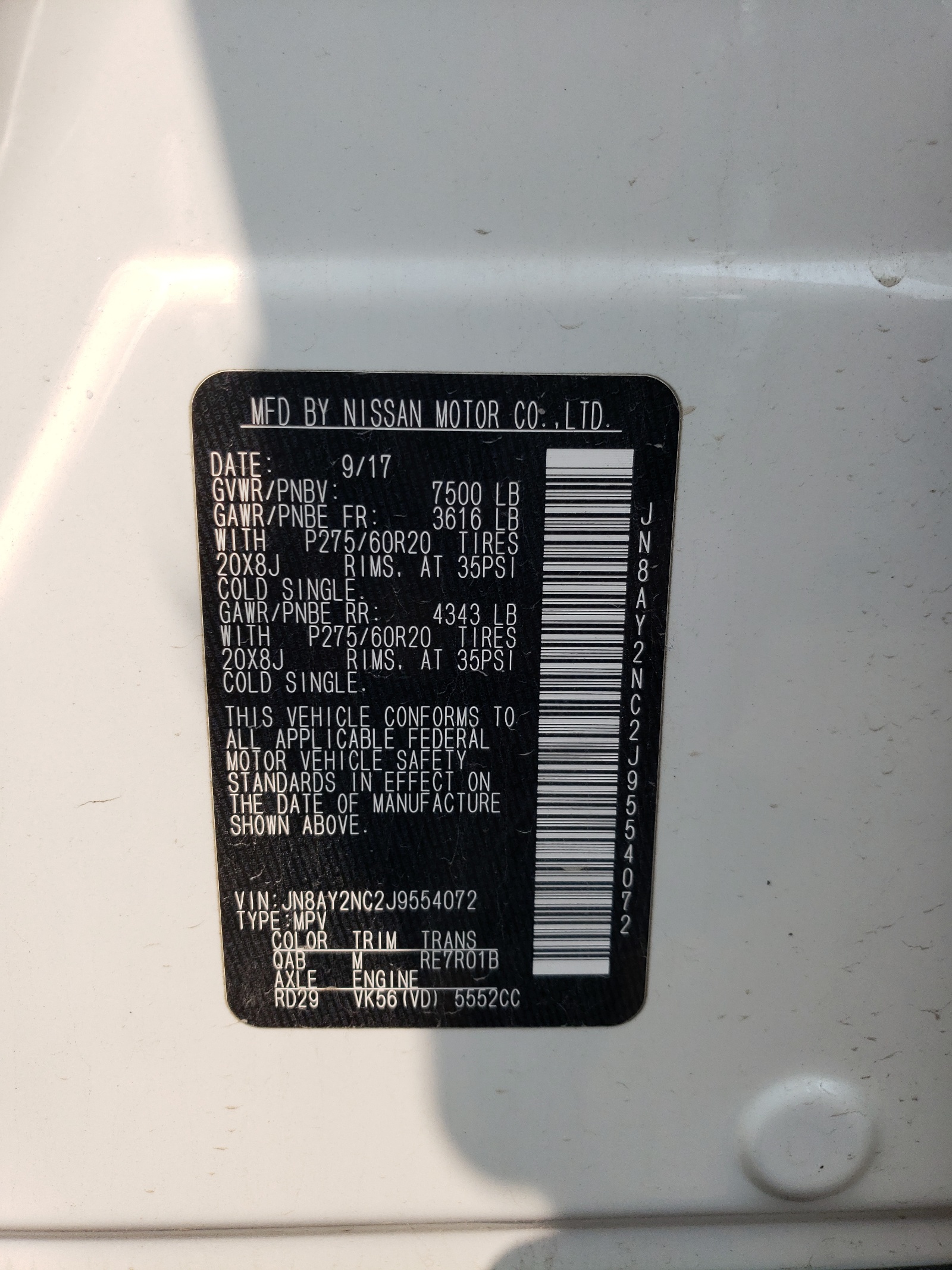 JN8AY2NC2J9554072 2018 Nissan Armada Sv