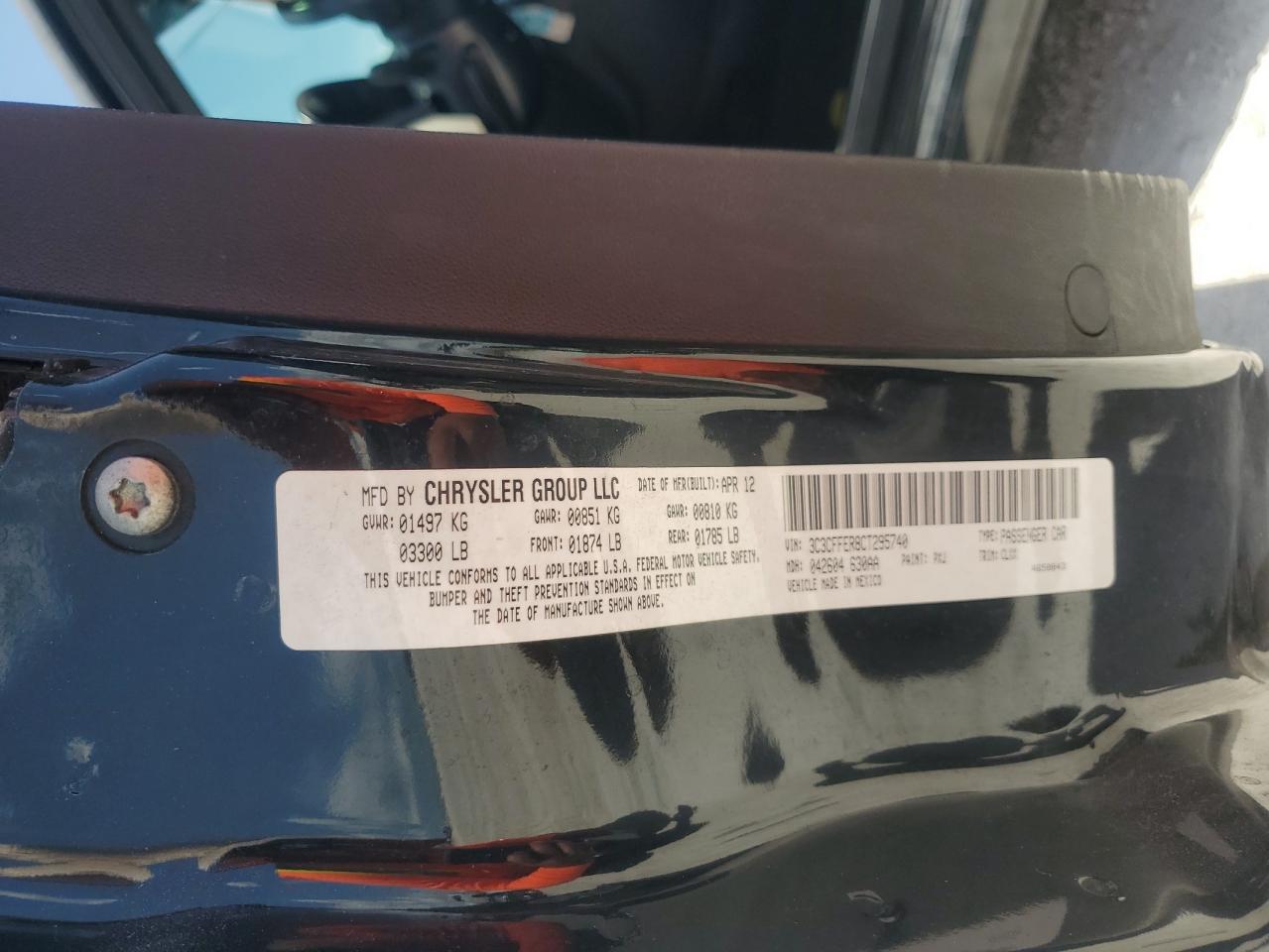 2012 Fiat 500 Lounge VIN: 3C3CFFER8CT295740 Lot: 63463054