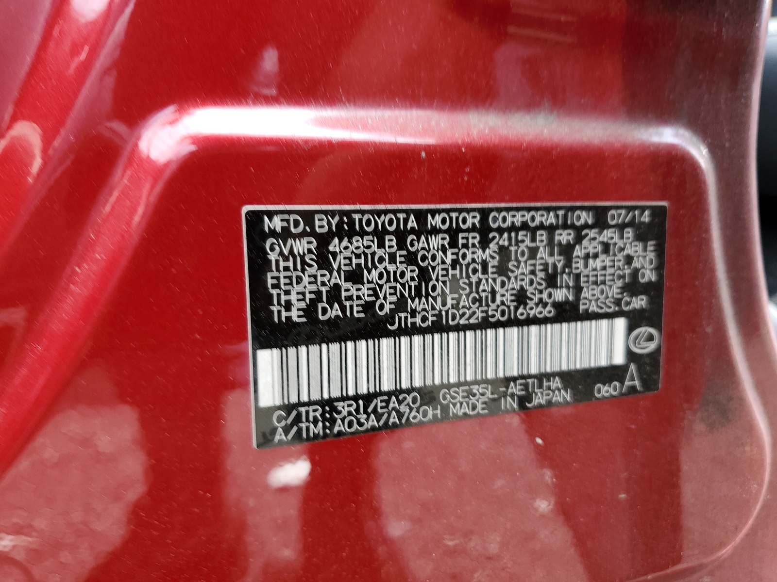 JTHCF1D22F5016966 2015 Lexus Is 250