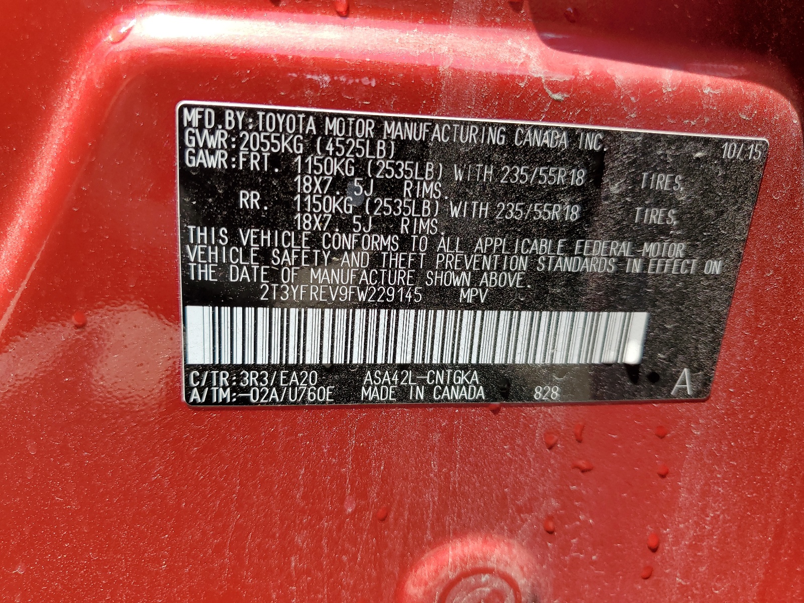 2T3YFREV9FW229145 2015 Toyota Rav4 Limited