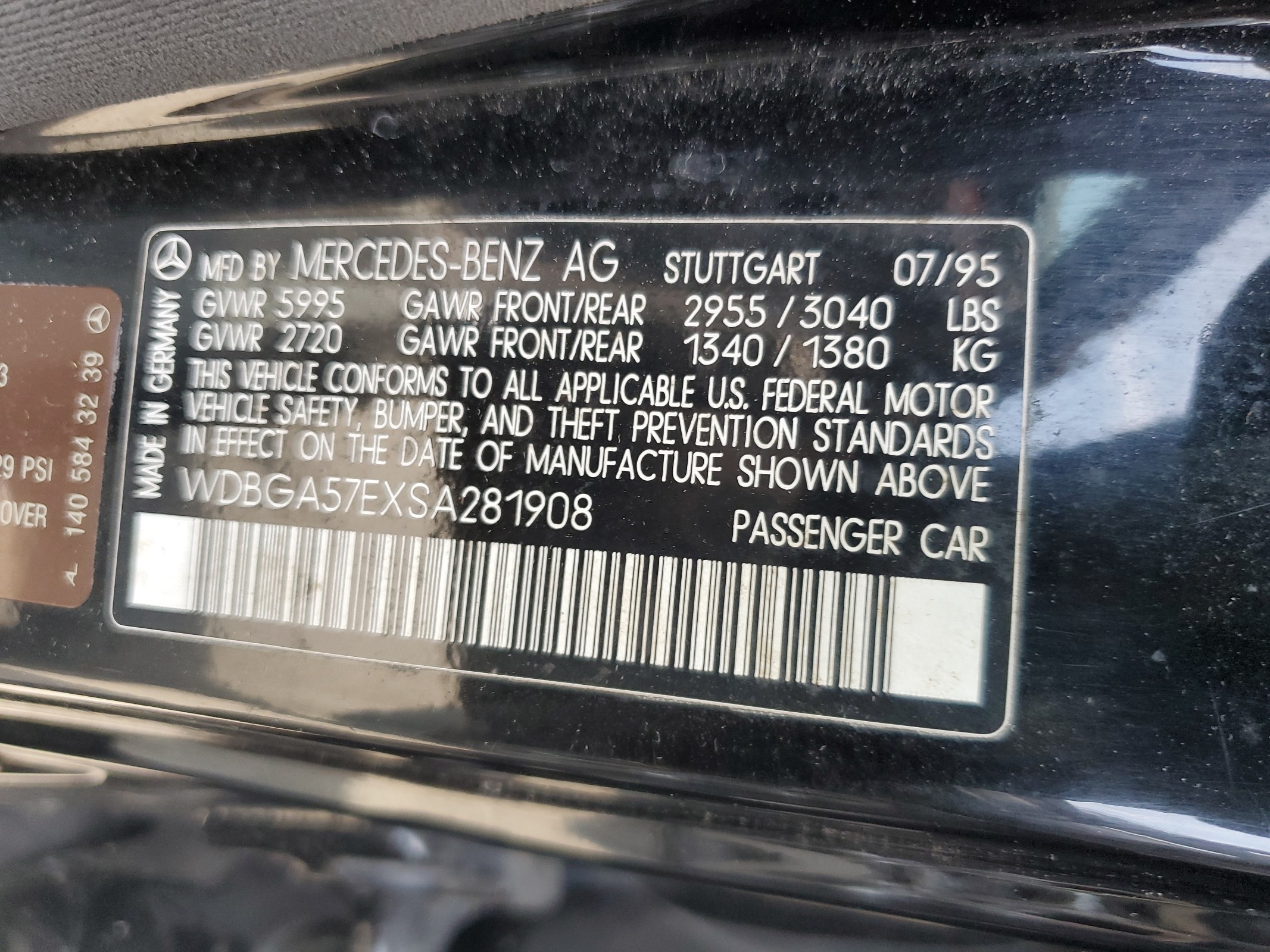 WDBGA57EXSA281908 1995 Mercedes-Benz S 600